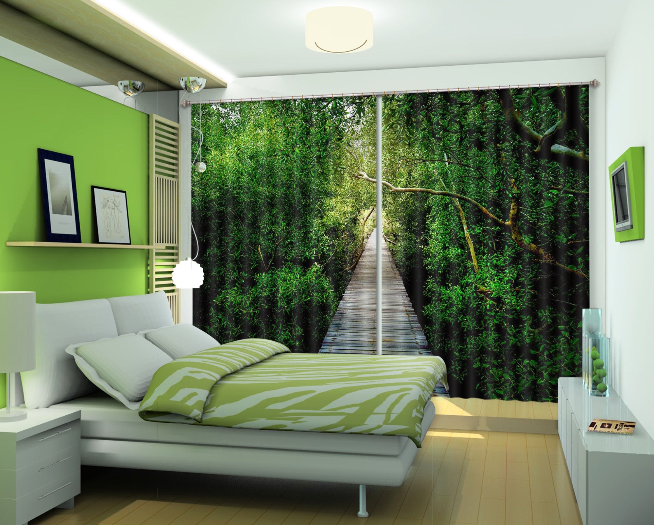 3D Green Trees Wooden Road 377 Curtains Drapes Wallpaper AJ Wallpaper 