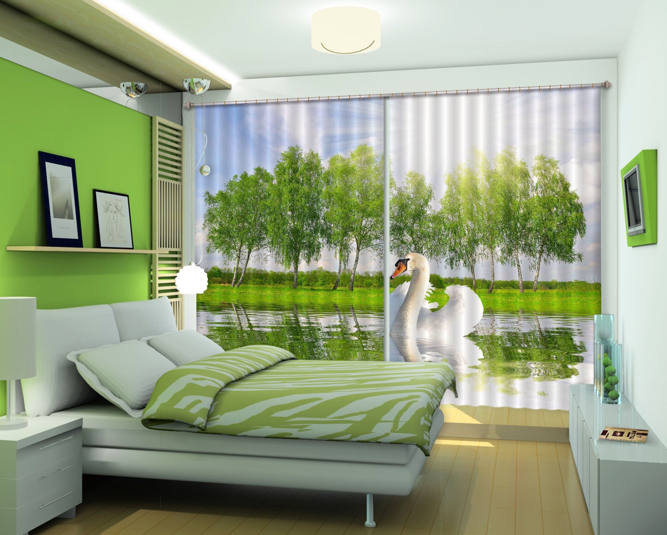 3D White Swan Curtains Drapes Wallpaper AJ Wallpaper 