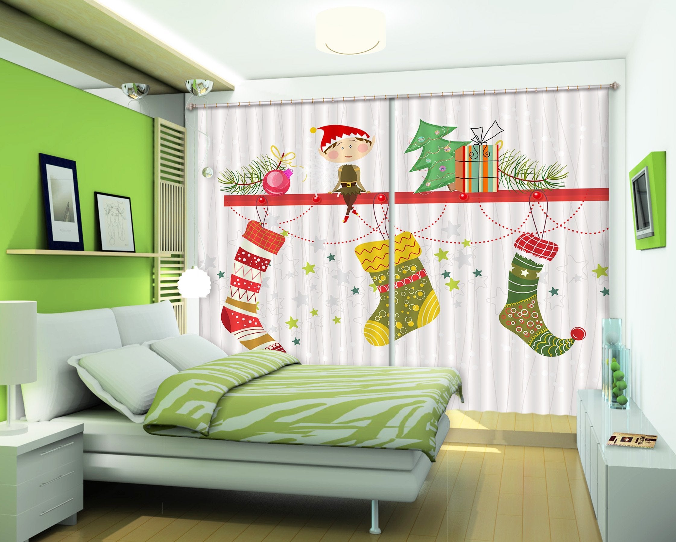 3D Cartoon Sock Hanging 39 Curtains Drapes Curtains AJ Creativity Home 
