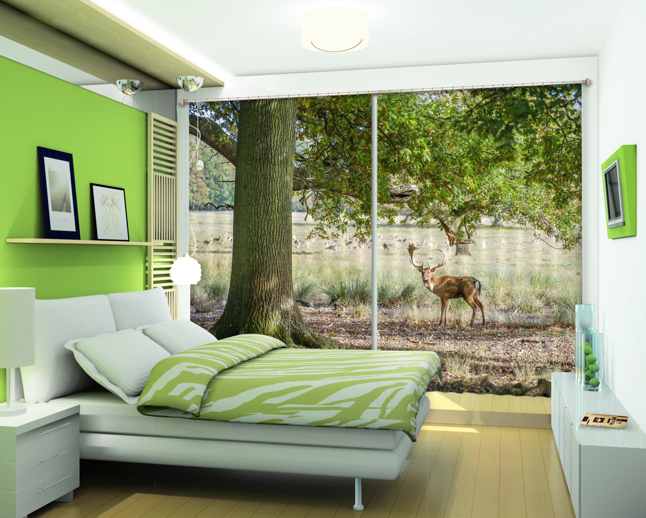 3D Sika Deer Tree 064 Assaf Frank Curtain Curtains Drapes