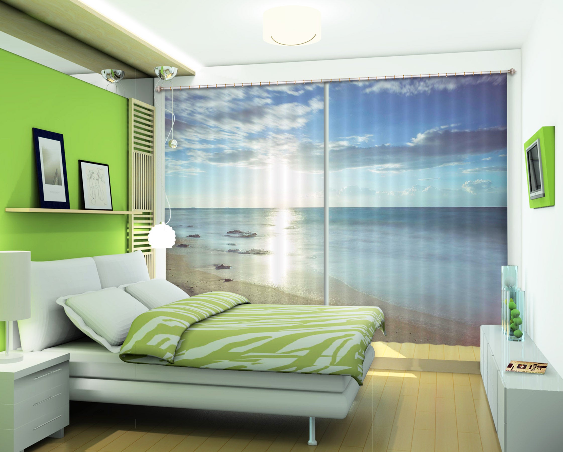 3D Sunny Sea 231 Assaf Frank Curtain Curtains Drapes