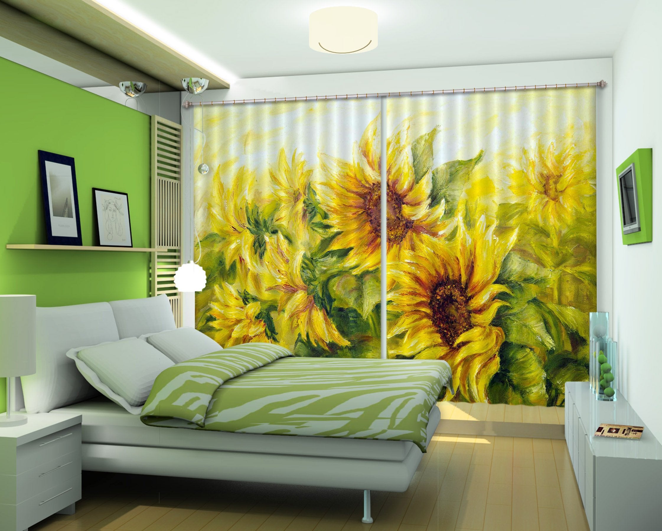 3D Sunflowers Painting 2224 Curtains Drapes Wallpaper AJ Wallpaper 