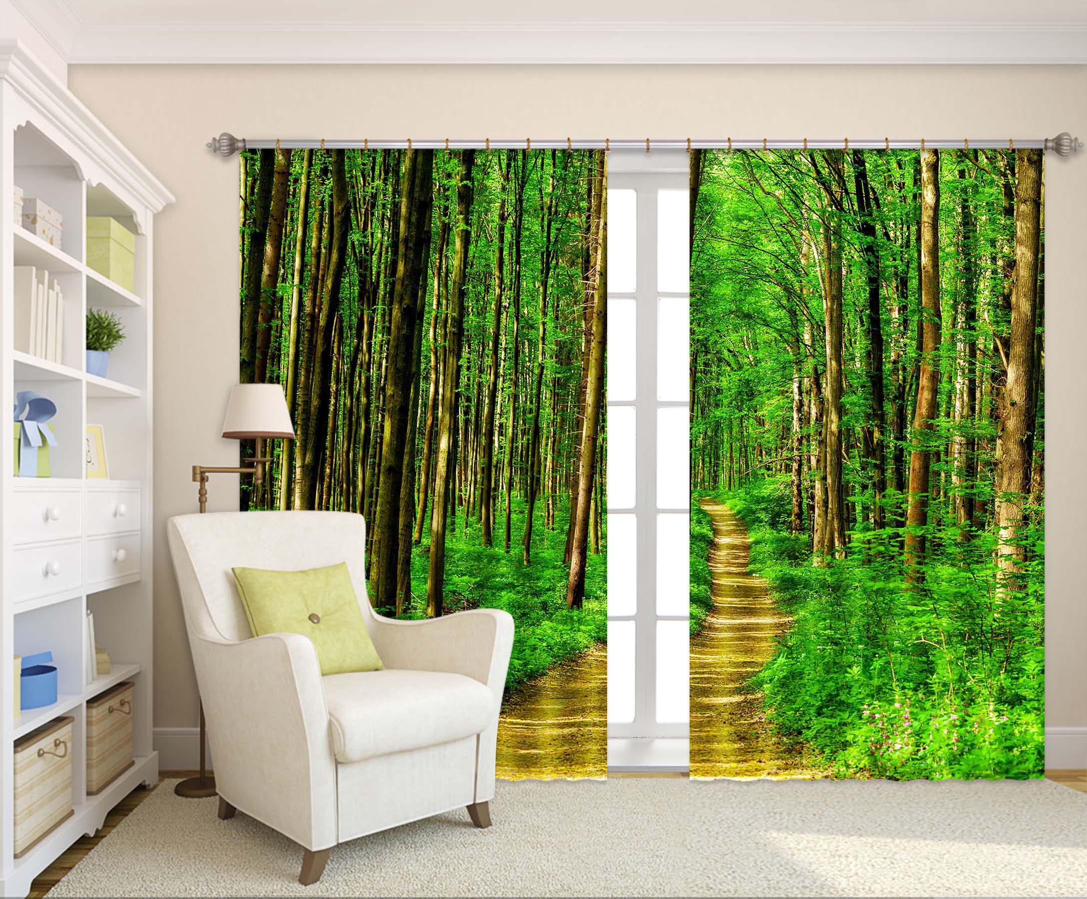 3D Green Forest 809 Curtains Drapes