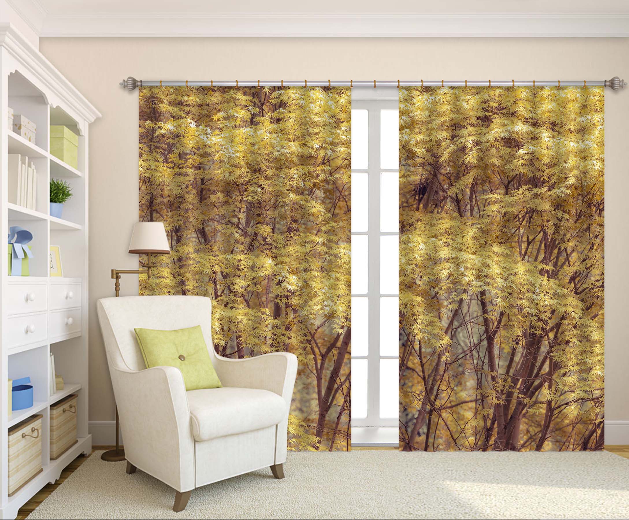 3D Yellow Wood 6389 Assaf Frank Curtain Curtains Drapes