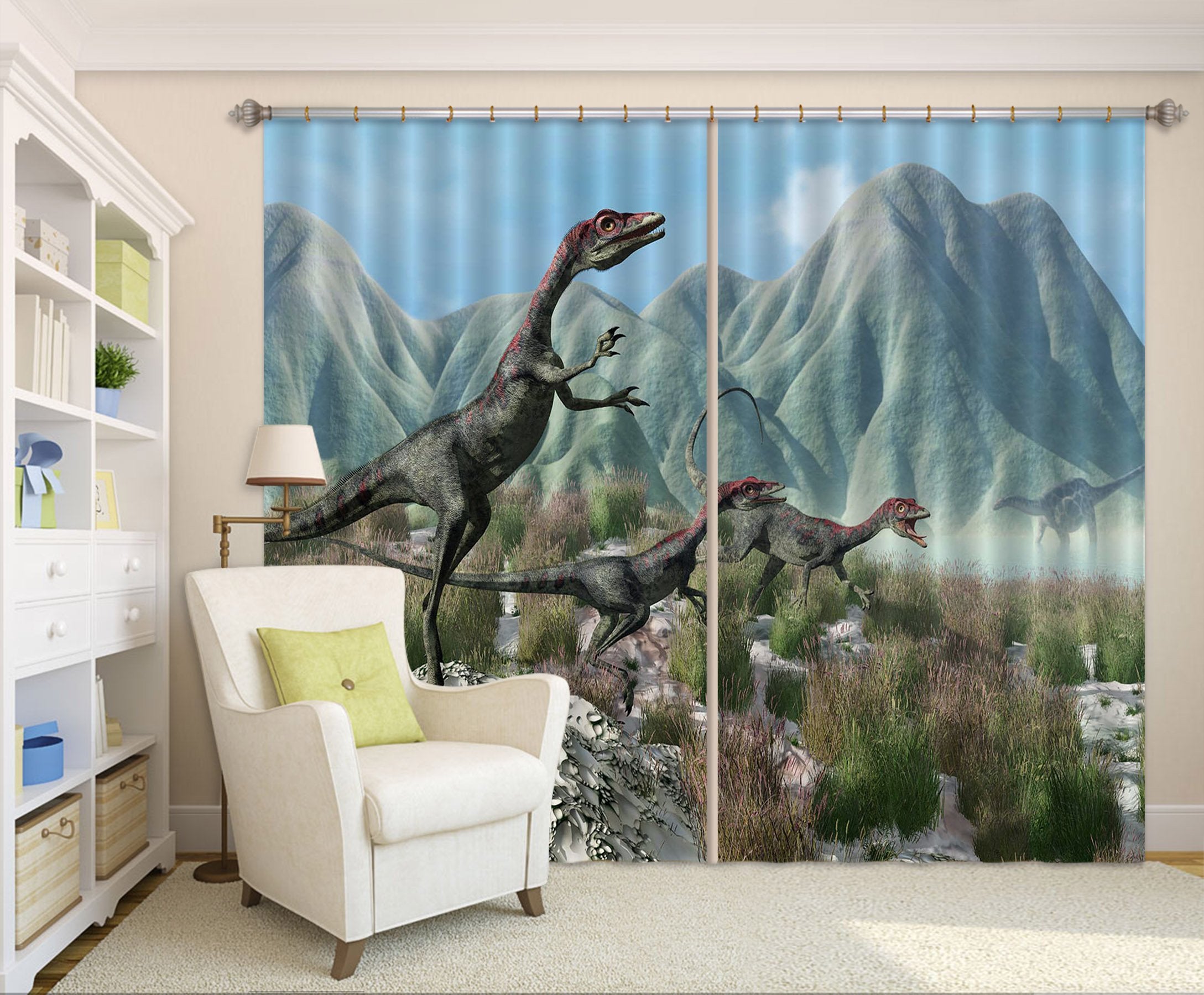 3D Mountain Dinosaur 137 Curtains Drapes Curtains AJ Creativity Home 