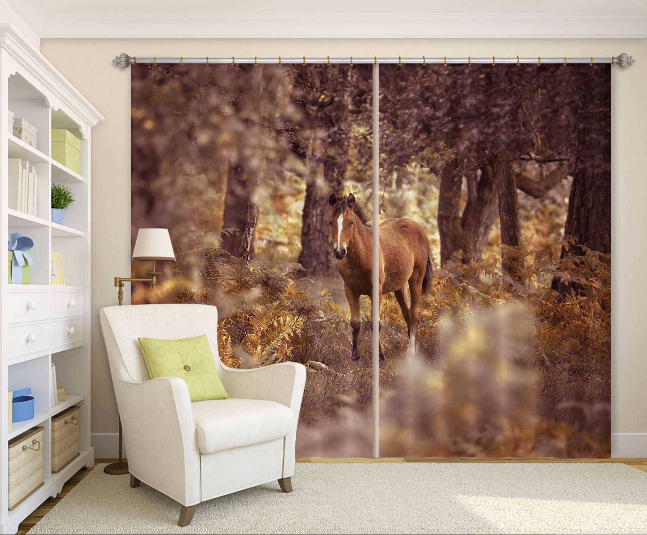 3D Forest Horse 206 Assaf Frank Curtain Curtains Drapes