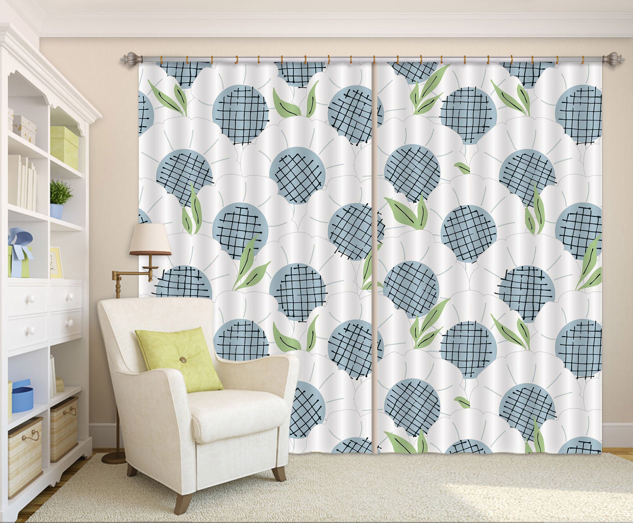 3D White Flowers 11190 Kashmira Jayaprakash Curtain Curtains Drapes