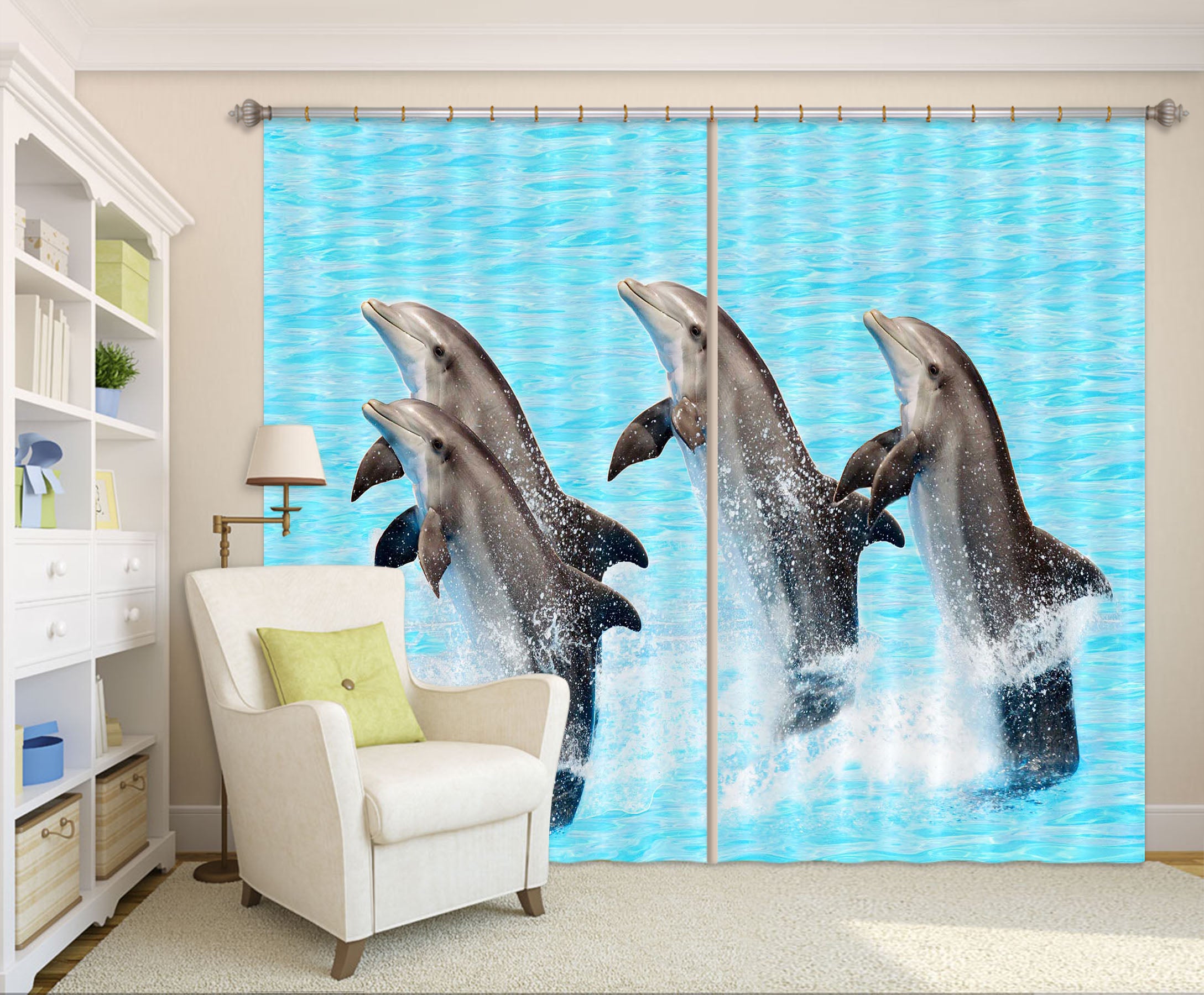 3D Dolphin Play 705 Curtains Drapes