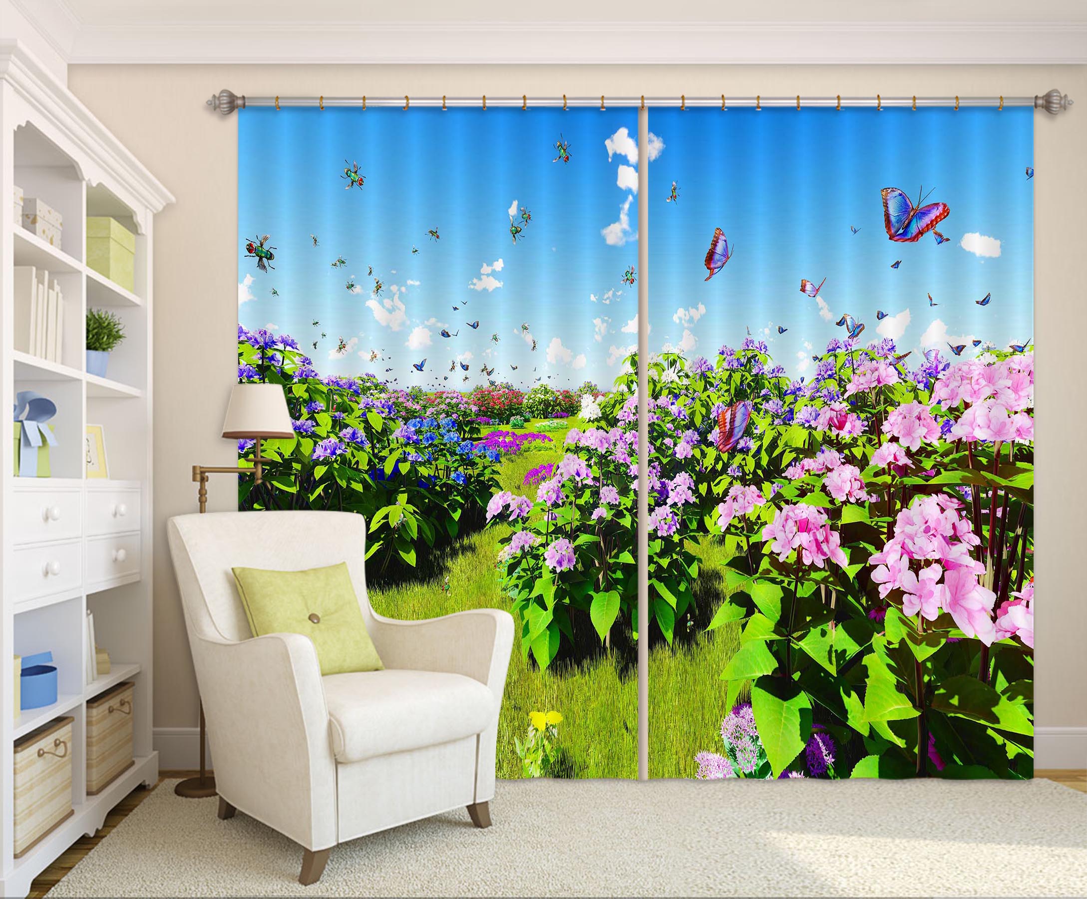 3D Purple Flowers 840 Curtains Drapes