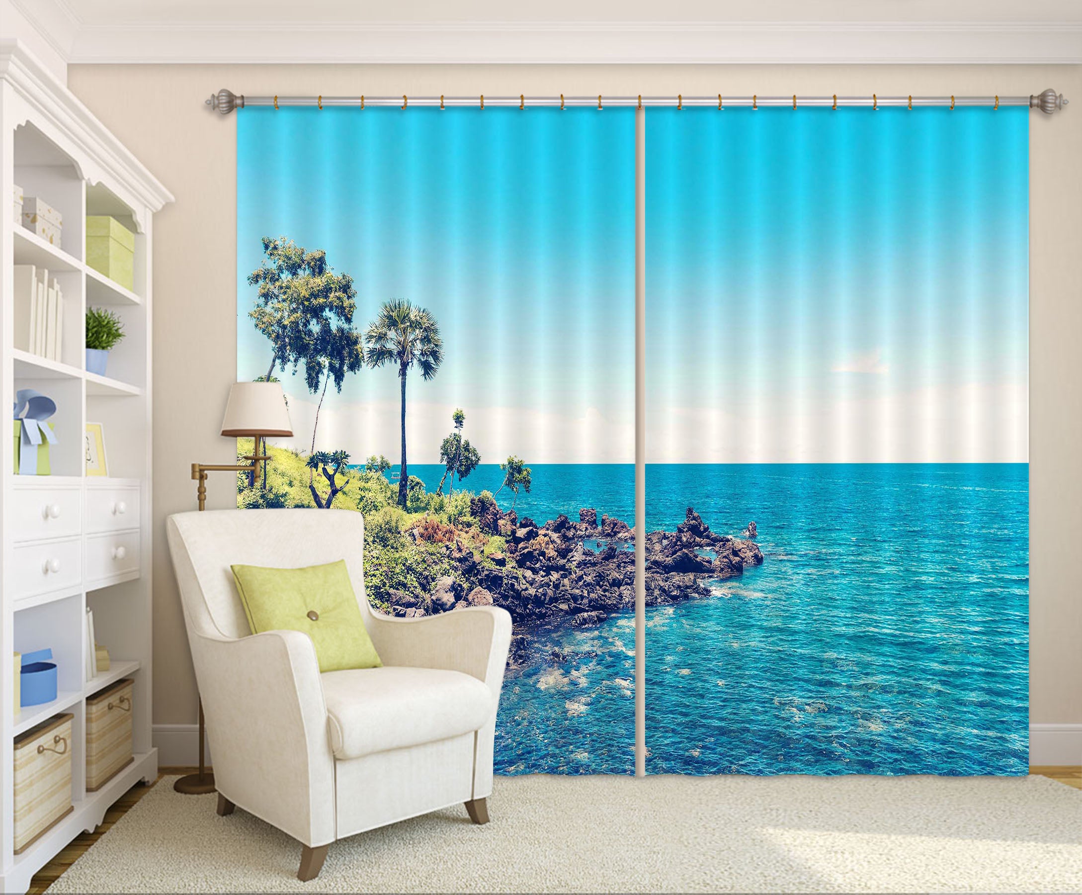 3D Blue Island 827 Curtains Drapes