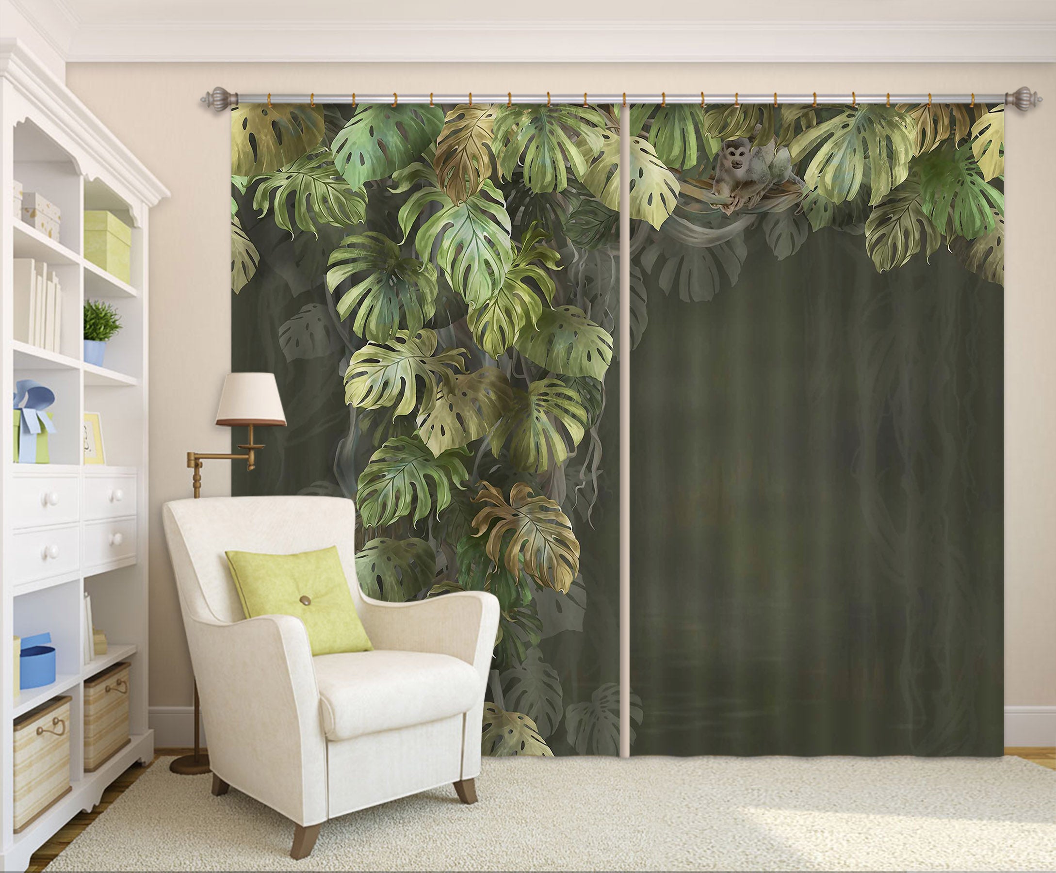 3D Night Leaves 753 Curtains Drapes