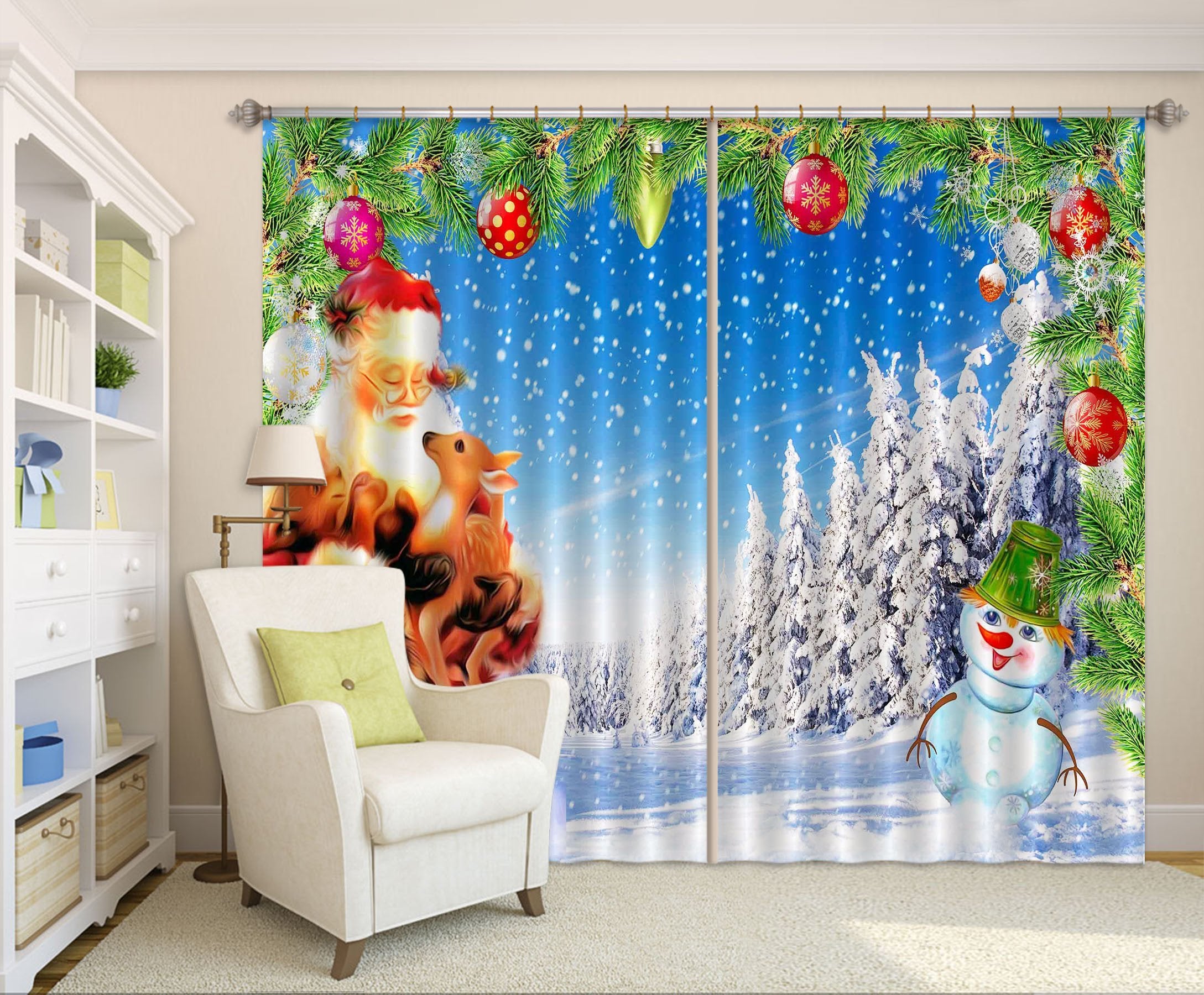 3D Santa Claus Animals Curtains Drapes Wallpaper AJ Wallpaper 