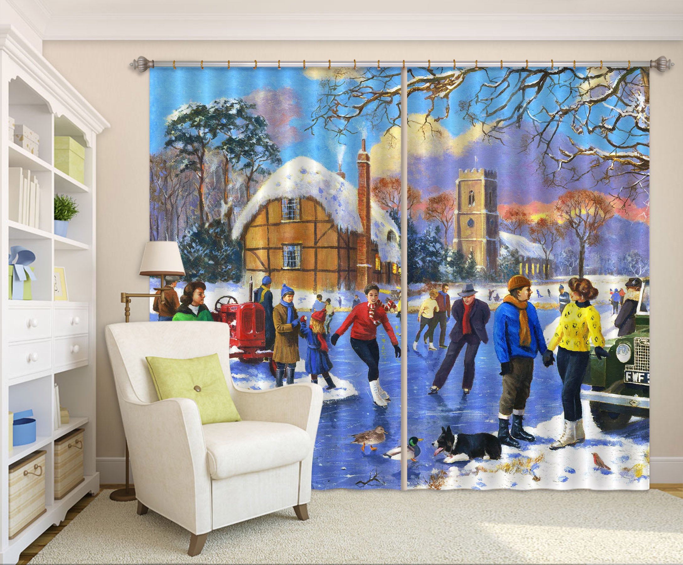 3D Winter Skating 143 Kevin Walsh Curtain Curtains Drapes