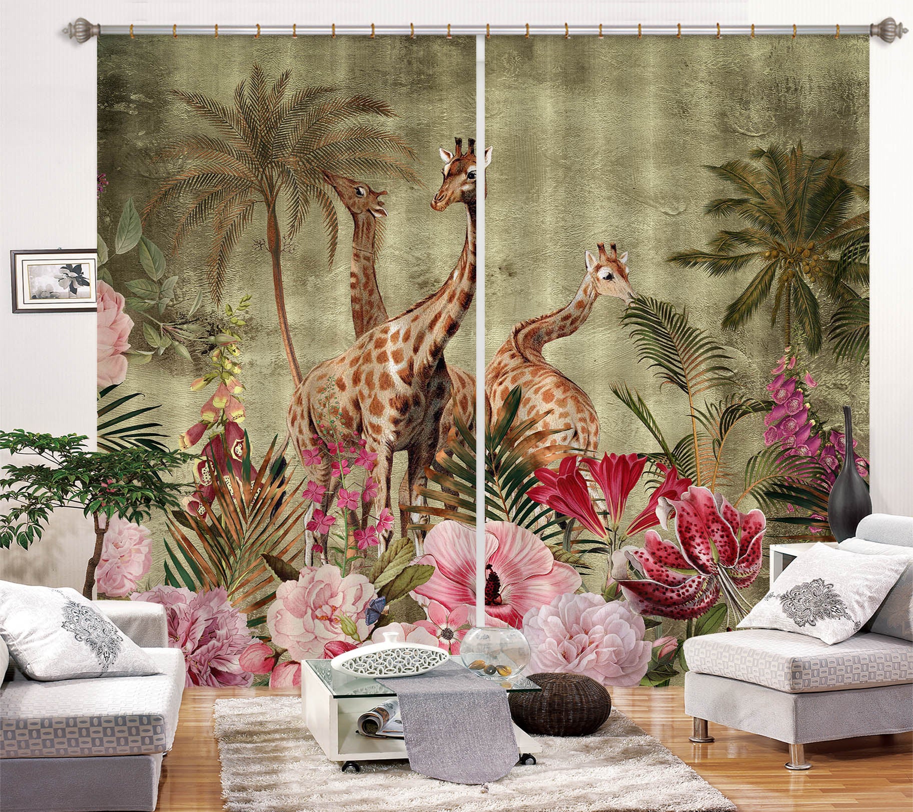 3D Giraffe Tree 204 Uta Naumann Curtain Curtains Drapes