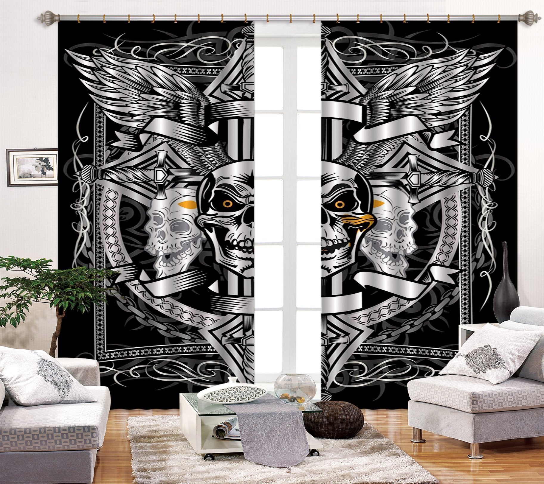 3D Skull Pattern 2340 Curtains Drapes Wallpaper AJ Wallpaper 