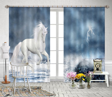 3D Lightning Play Unicorn 074 Curtains Drapes Curtains AJ Creativity Home 