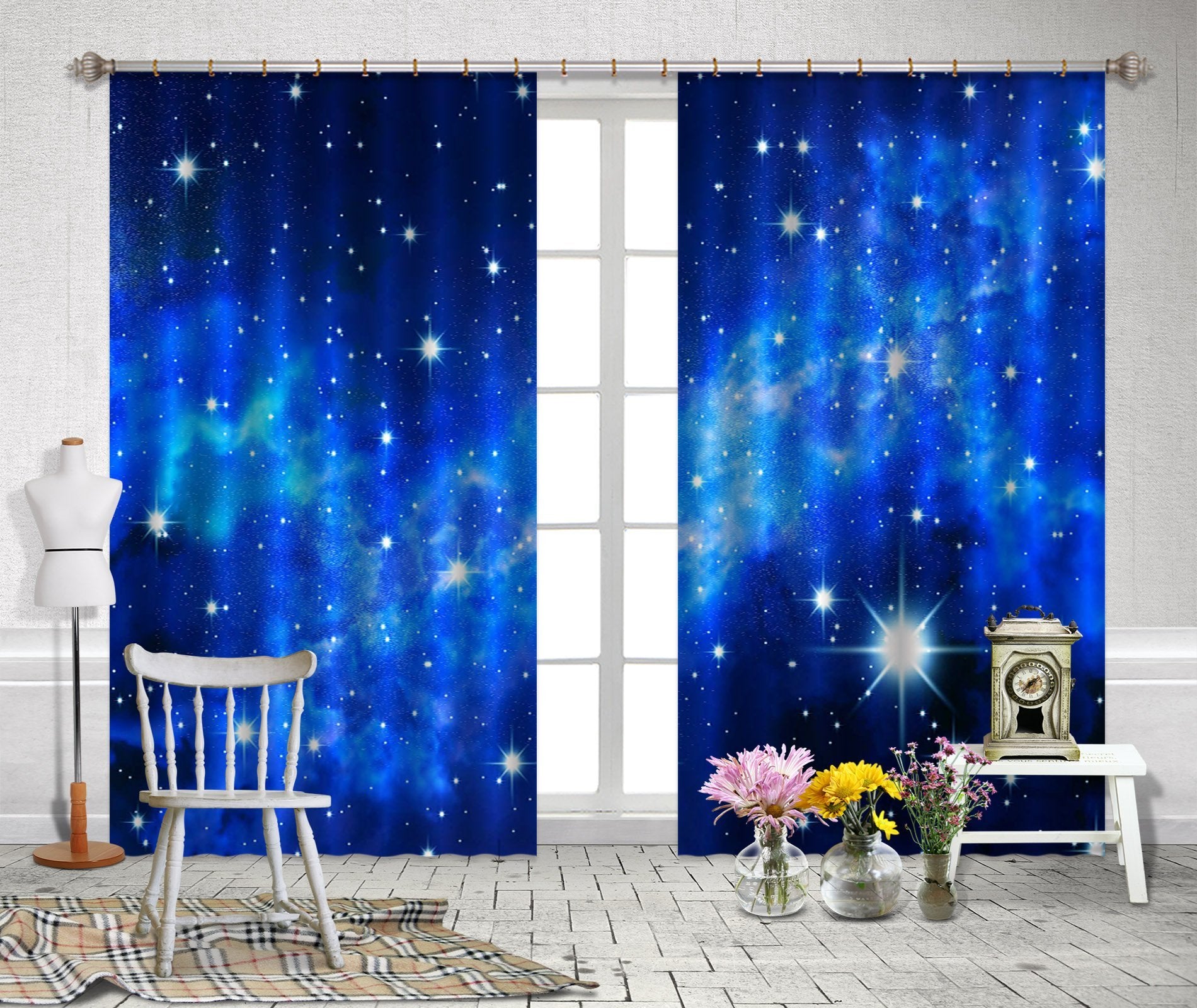 3D Blue Sky Shiny Stars 2231 Curtains Drapes Wallpaper AJ Wallpaper 