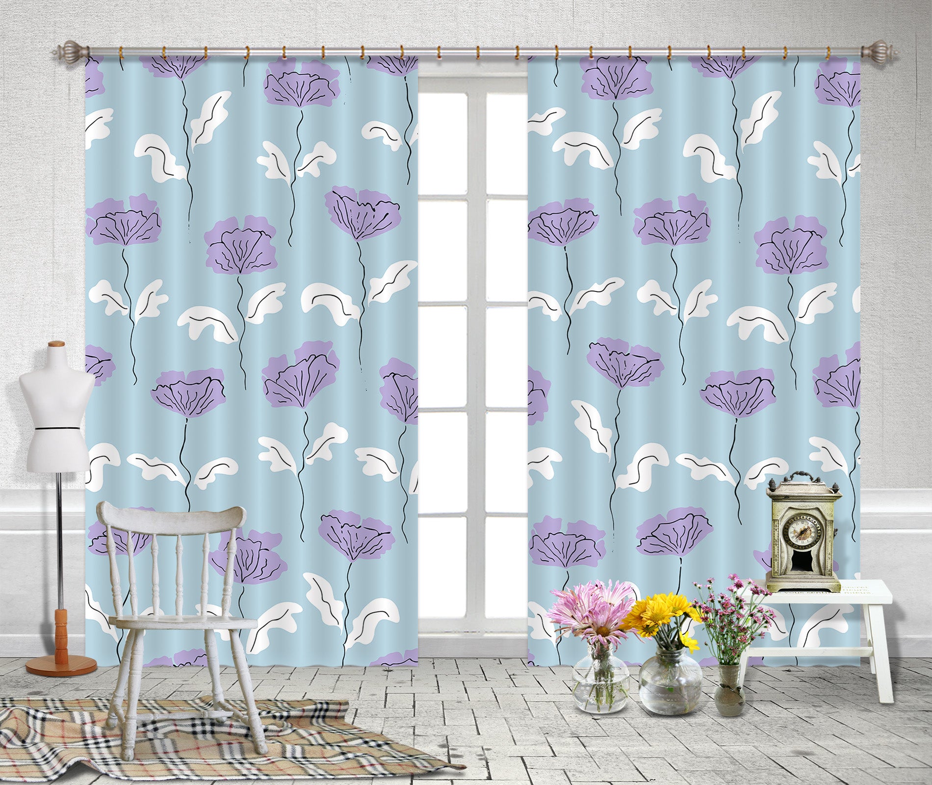 3D Purple Flowers 11184 Kashmira Jayaprakash Curtain Curtains Drapes