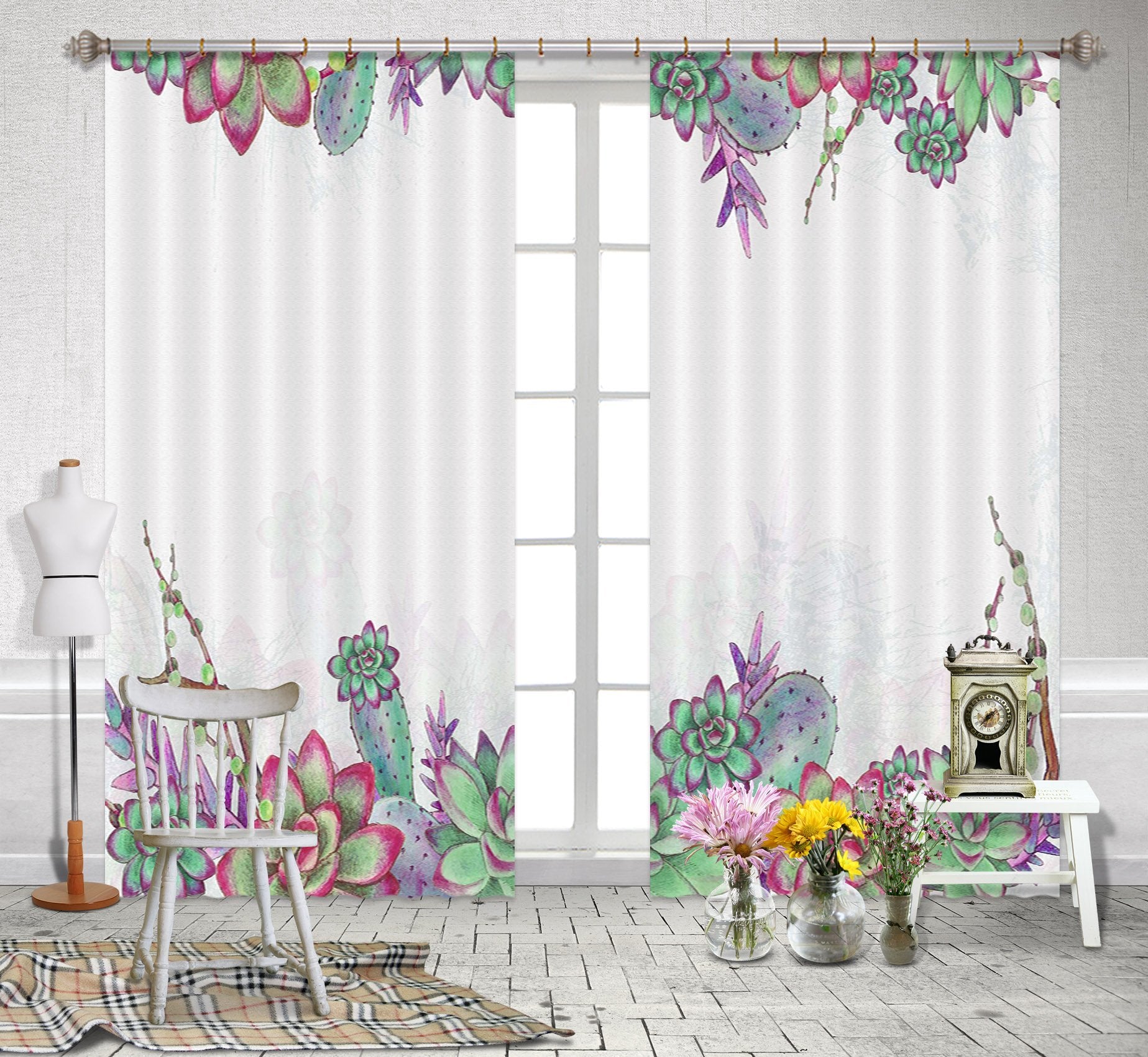 3D Succulent Plants 2435 Curtains Drapes Wallpaper AJ Wallpaper 