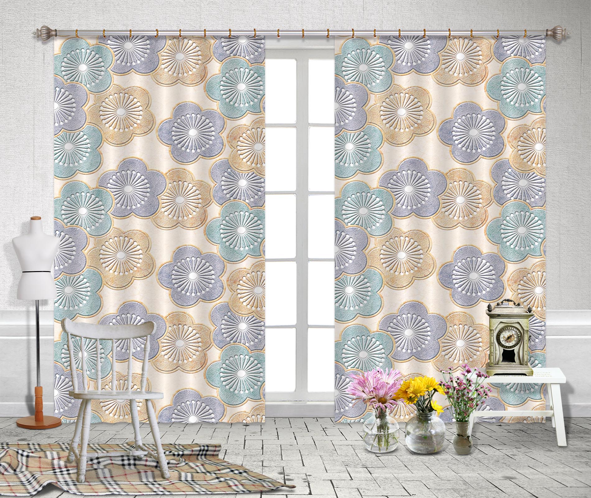 3D Flower Pattern 796 Curtains Drapes