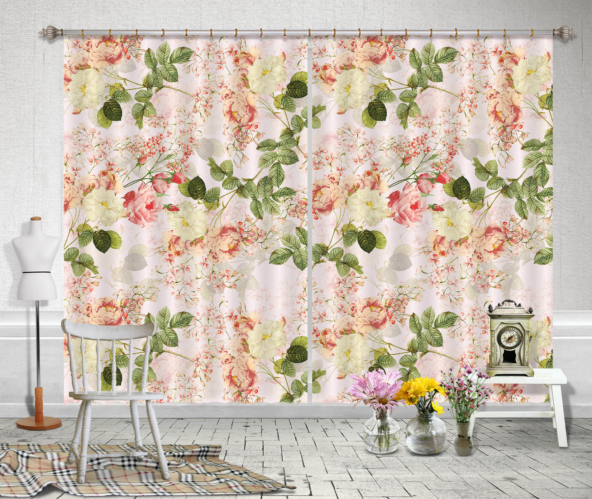3D Pink Garden 130 Uta Naumann Curtain Curtains Drapes
