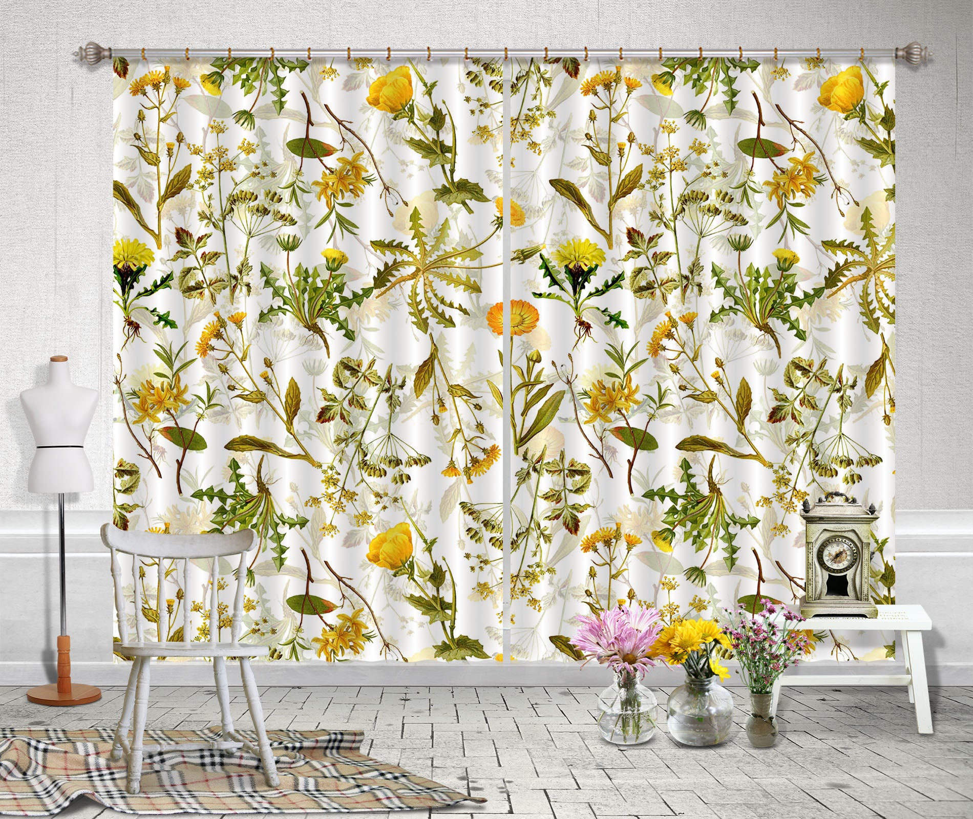 3D Yellow chrysanthemum 253 Uta Naumann Curtain Curtains Drapes
