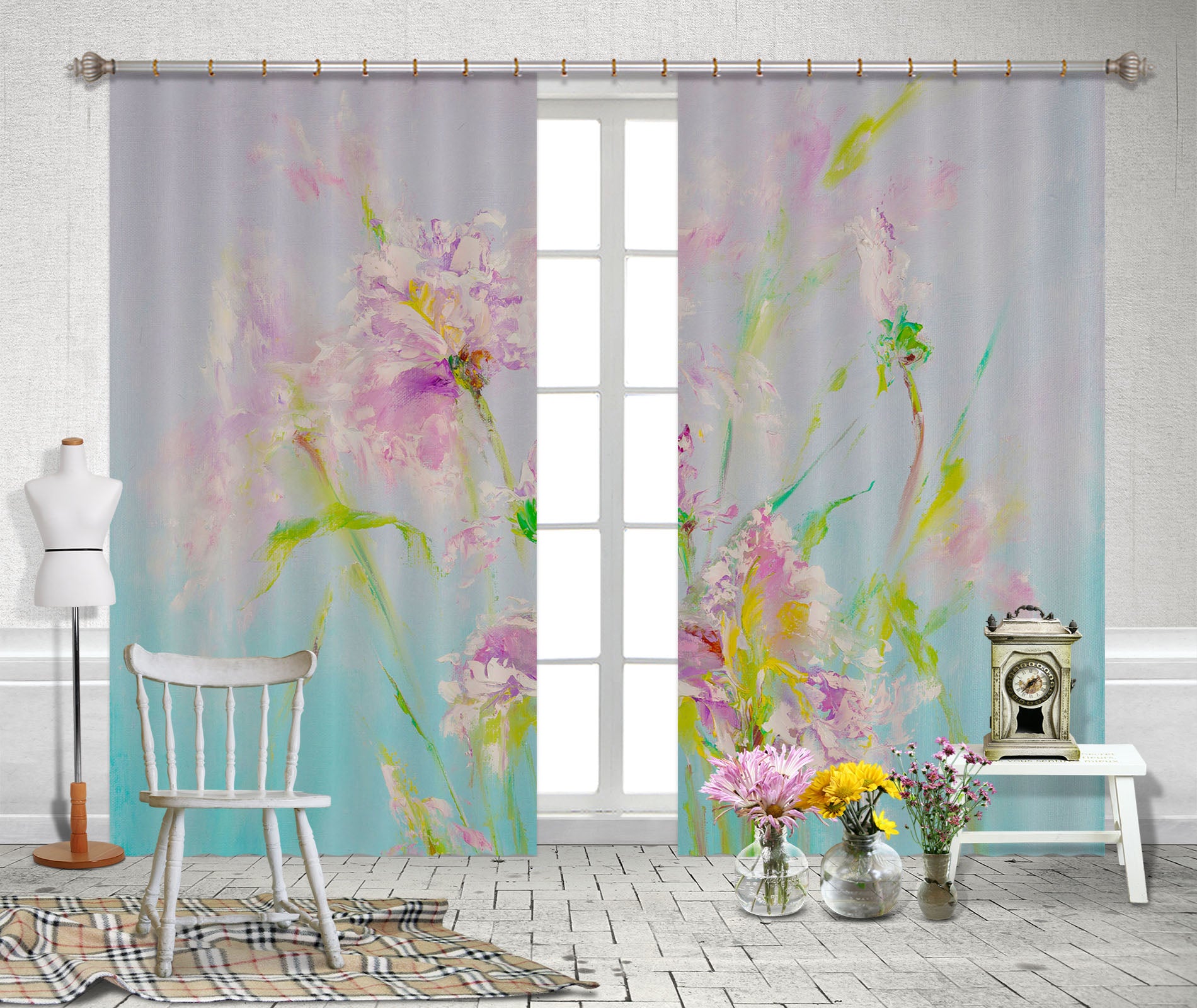 3D Pink Cute Bouquet 2349 Skromova Marina Curtain Curtains Drapes