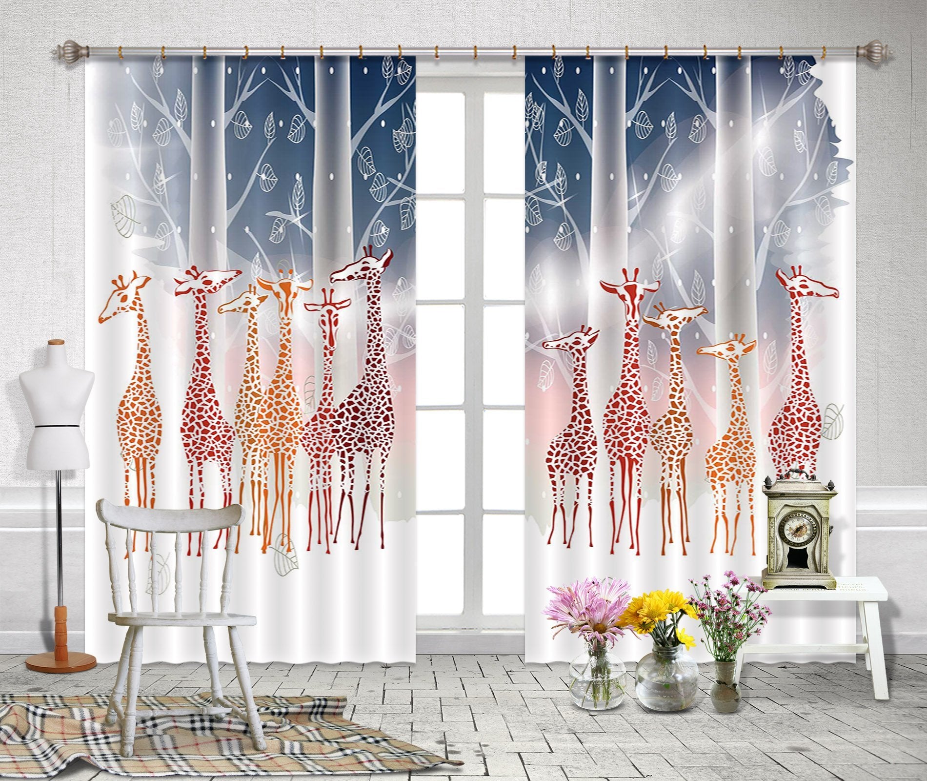 3D Giraffes And Trees 2230 Curtains Drapes Wallpaper AJ Wallpaper 