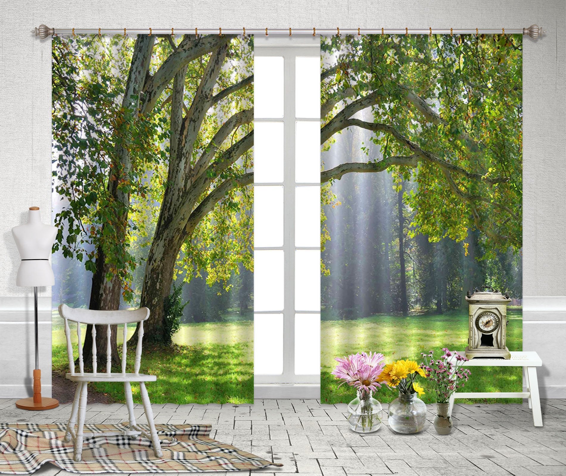 3D Green Grassland Trees 2237 Curtains Drapes Wallpaper AJ Wallpaper 