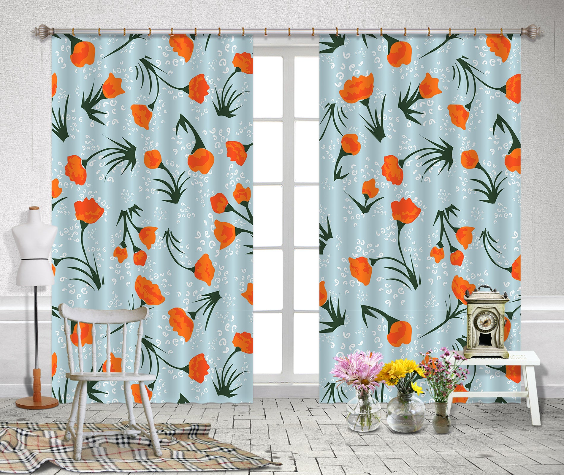 3D Red Flowers 11122 Kashmira Jayaprakash Curtain Curtains Drapes