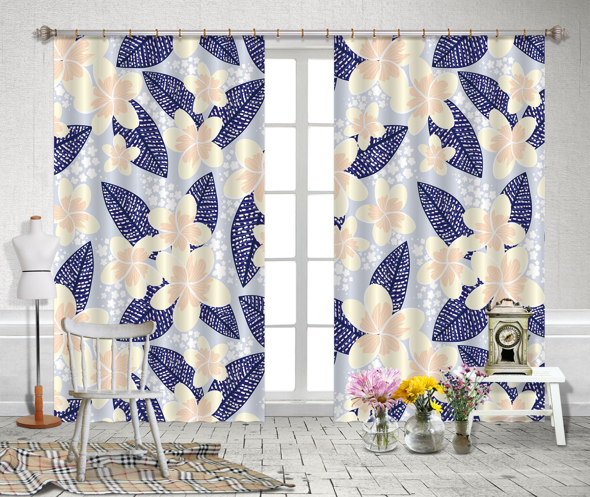 3D Flowers Leaves Pattern 11134 Kashmira Jayaprakash Curtain Curtains Drapes