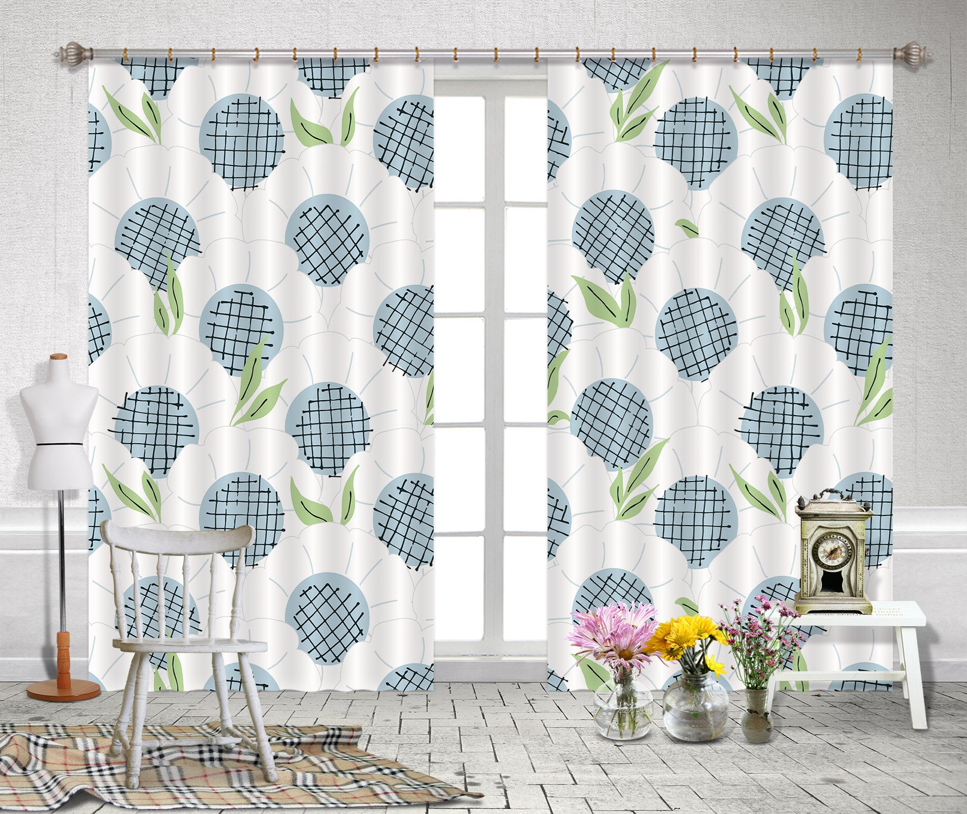 3D White Flowers 11190 Kashmira Jayaprakash Curtain Curtains Drapes
