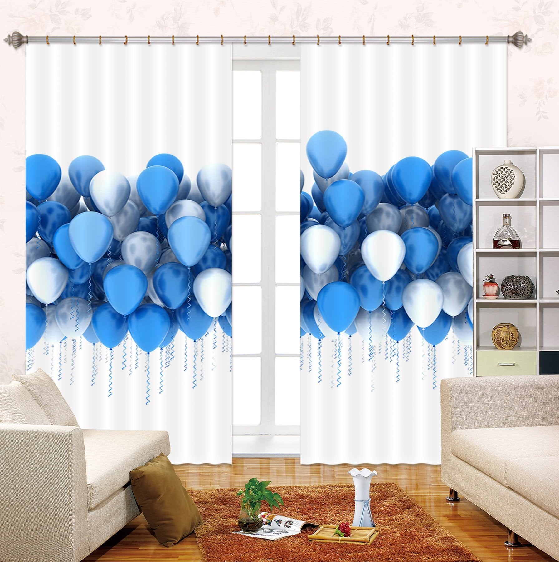 3D Blue Balloons 2249 Curtains Drapes Wallpaper AJ Wallpaper 