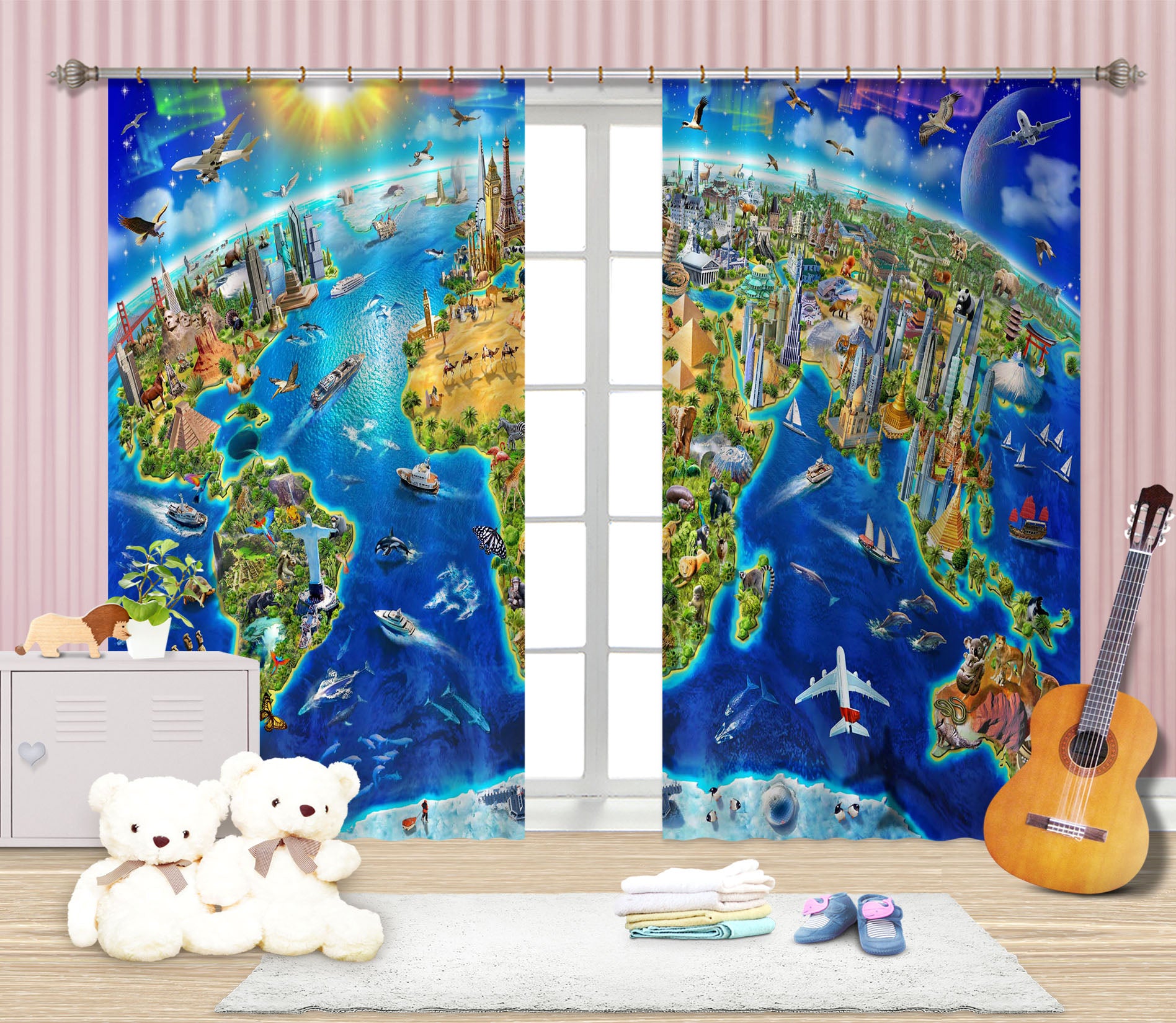 3D World Landmarks Globe 061 Adrian Chesterman Curtain Curtains Drapes