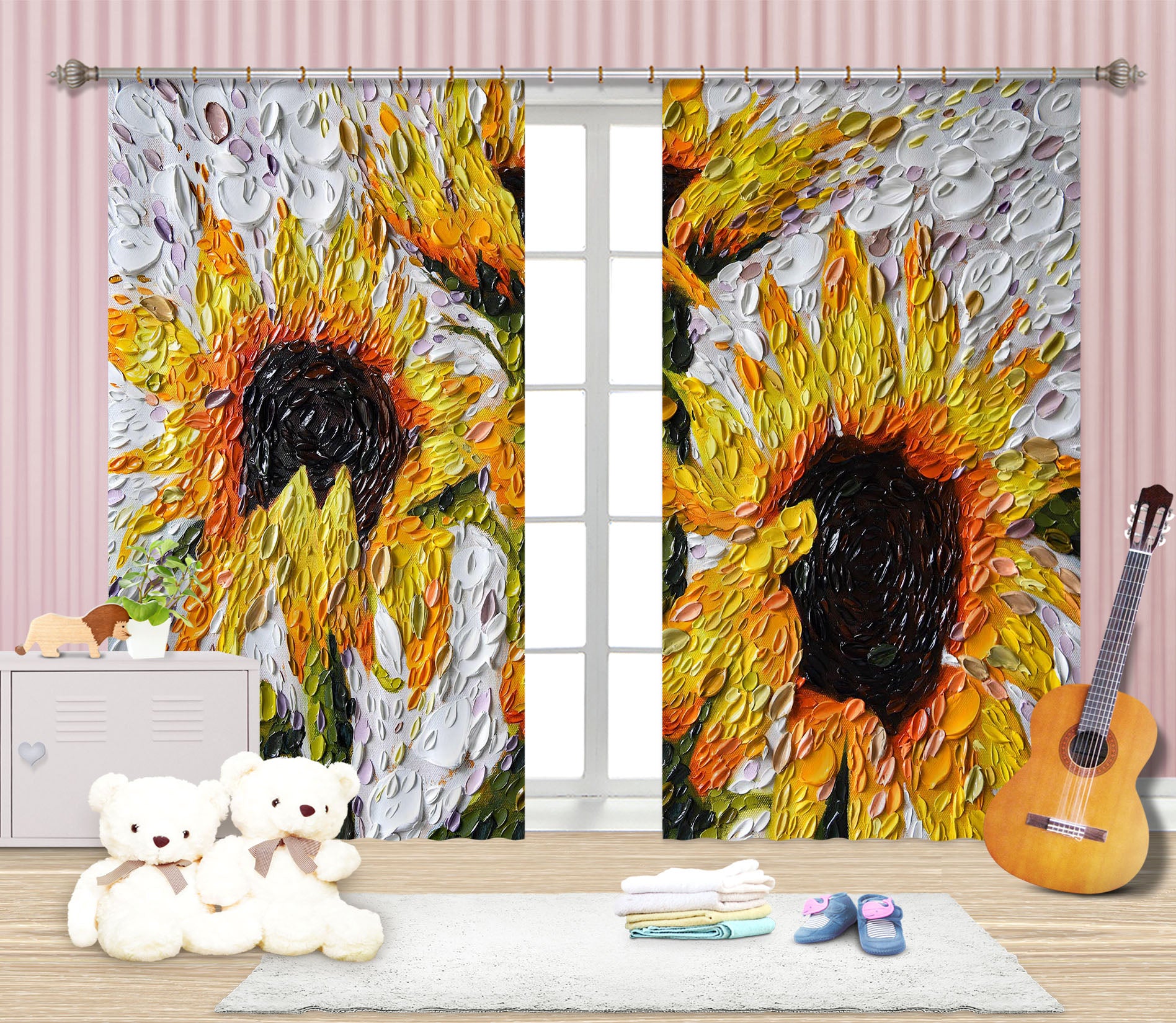 3D Sunflowers 048 Dena Tollefson Curtain Curtains Drapes