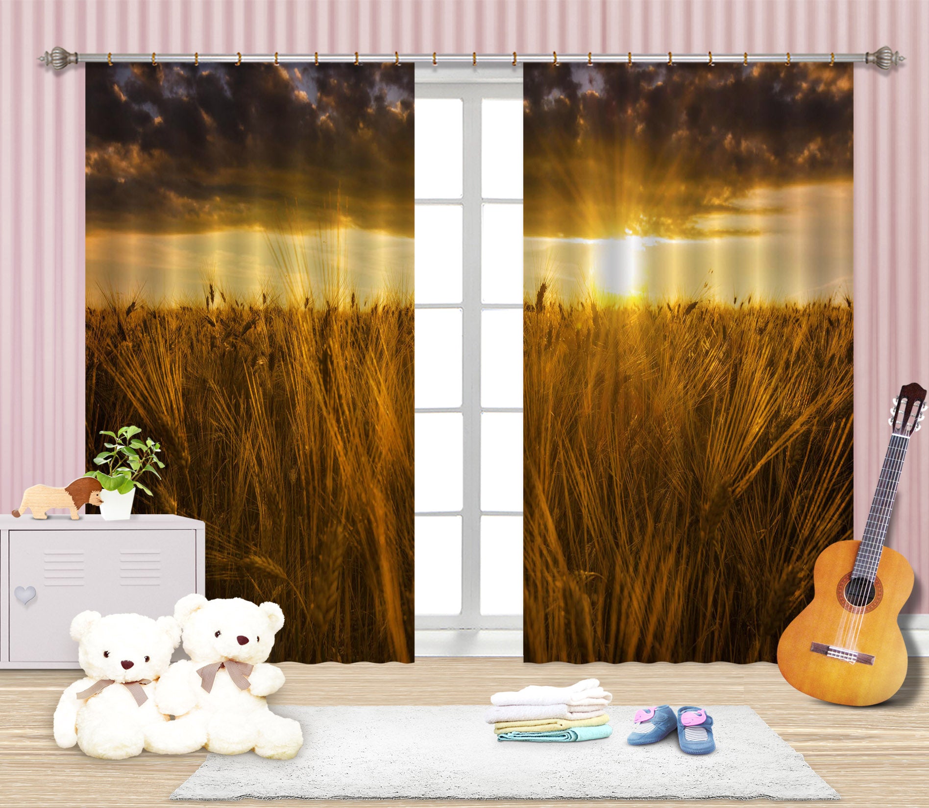 3D Sunset Grass 086 Marco Carmassi Curtain Curtains Drapes