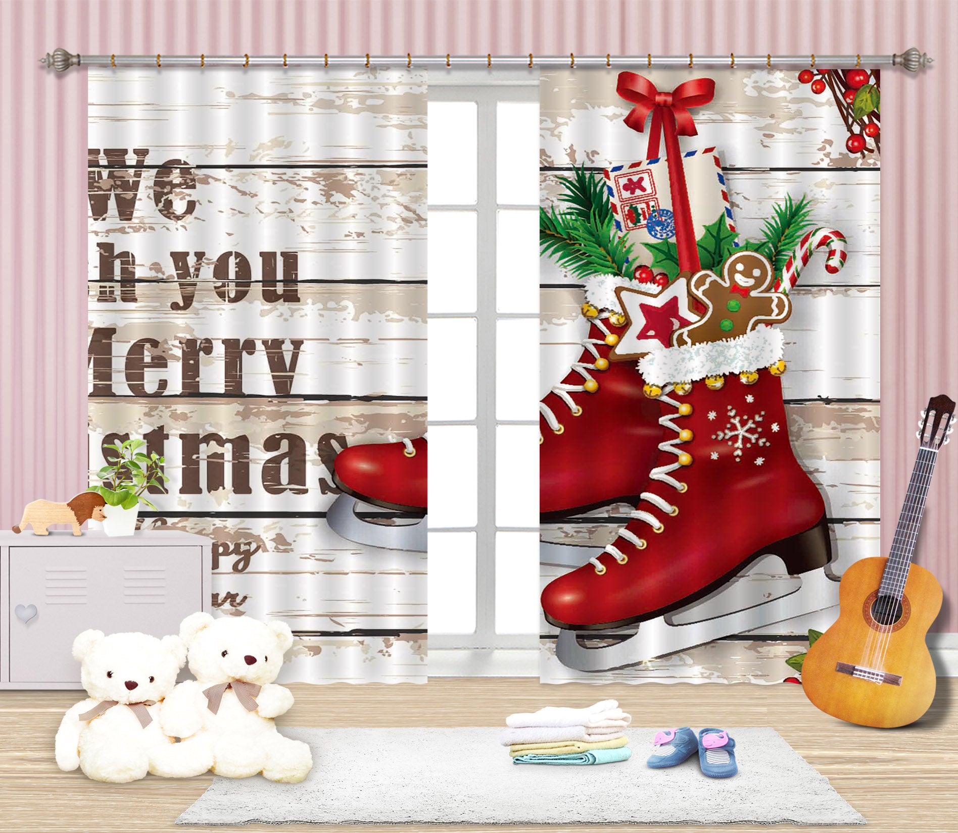 3D Red Shoes 778 Curtains Drapes