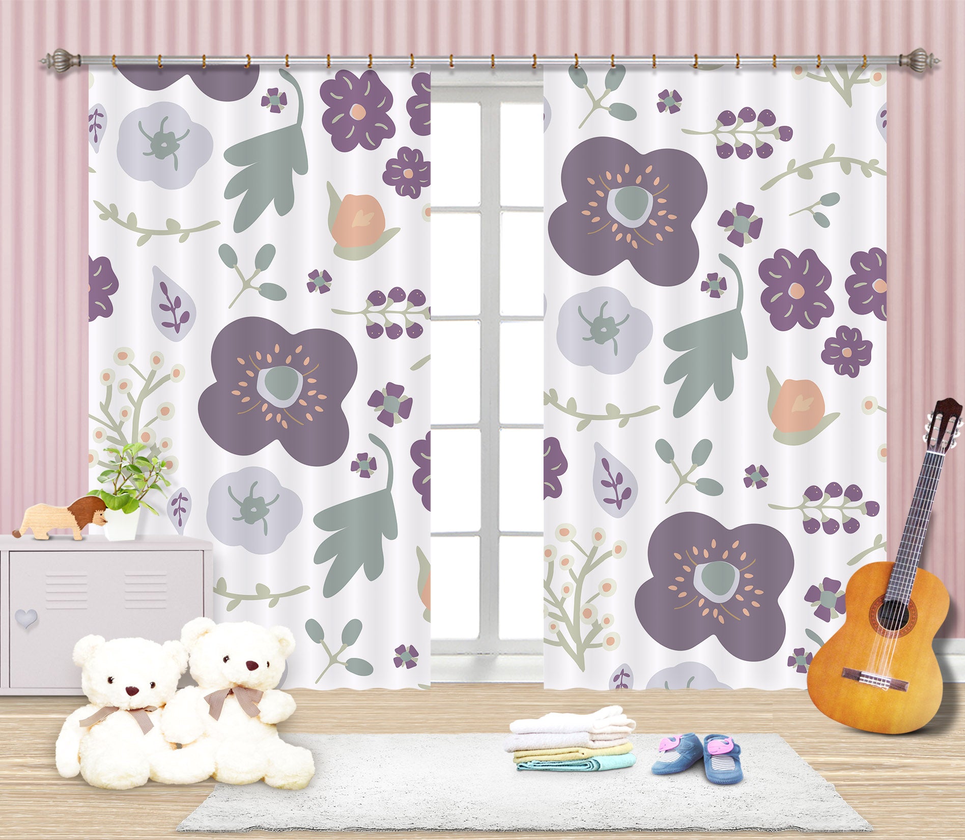 3D Flower Pattern 043 Jillian Helvey Curtain Curtains Drapes
