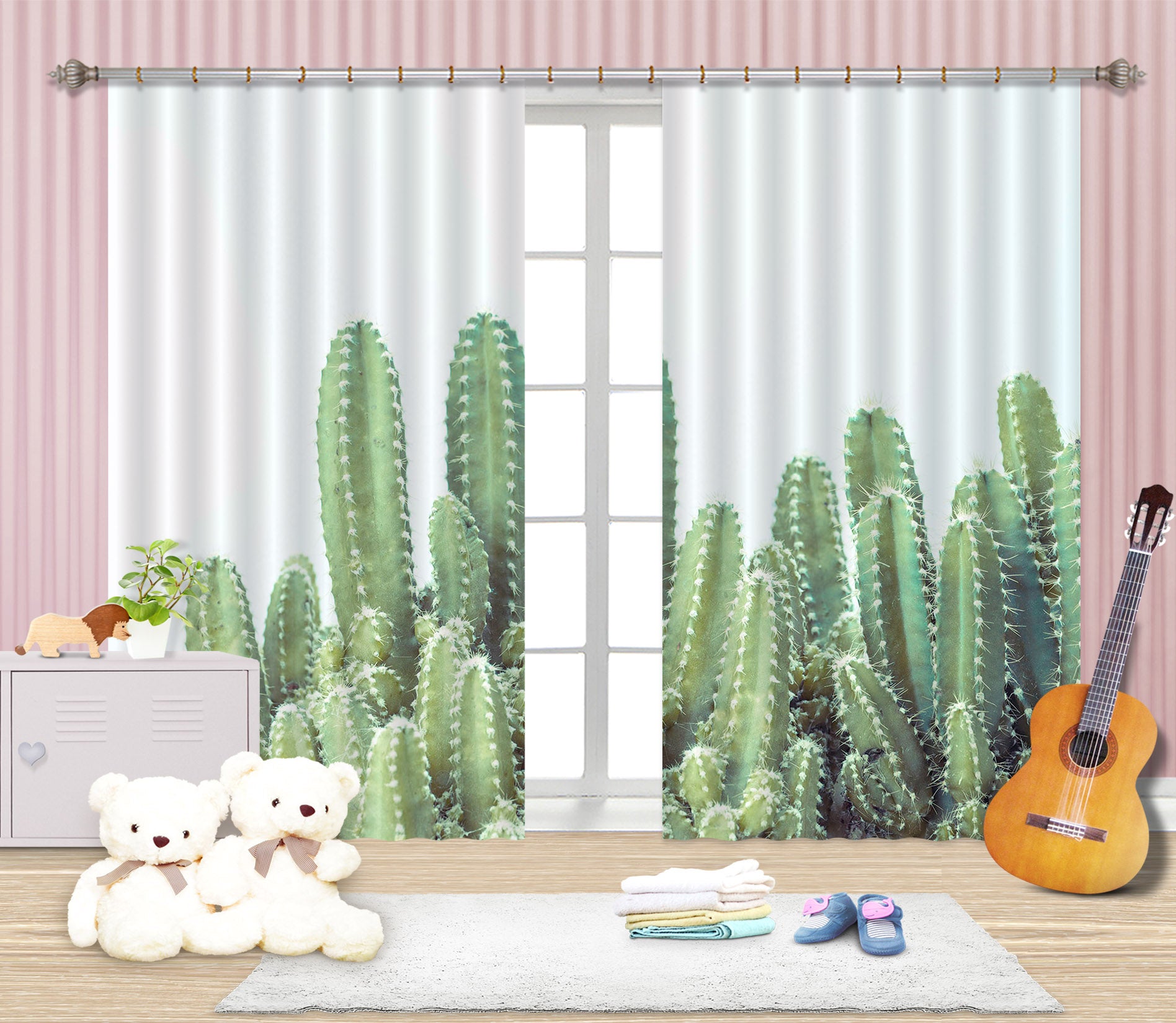 3D Green Cactus 019 Assaf Frank Curtain Curtains Drapes