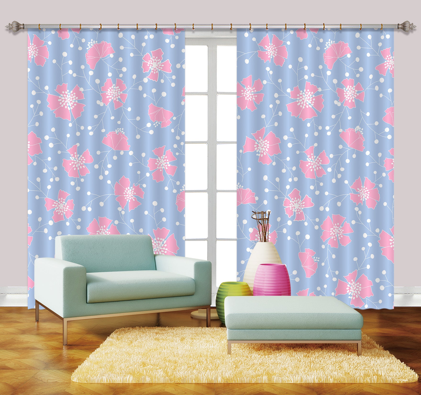 3D Pink Flowers Pattern 11181 Kashmira Jayaprakash Curtain Curtains Drapes