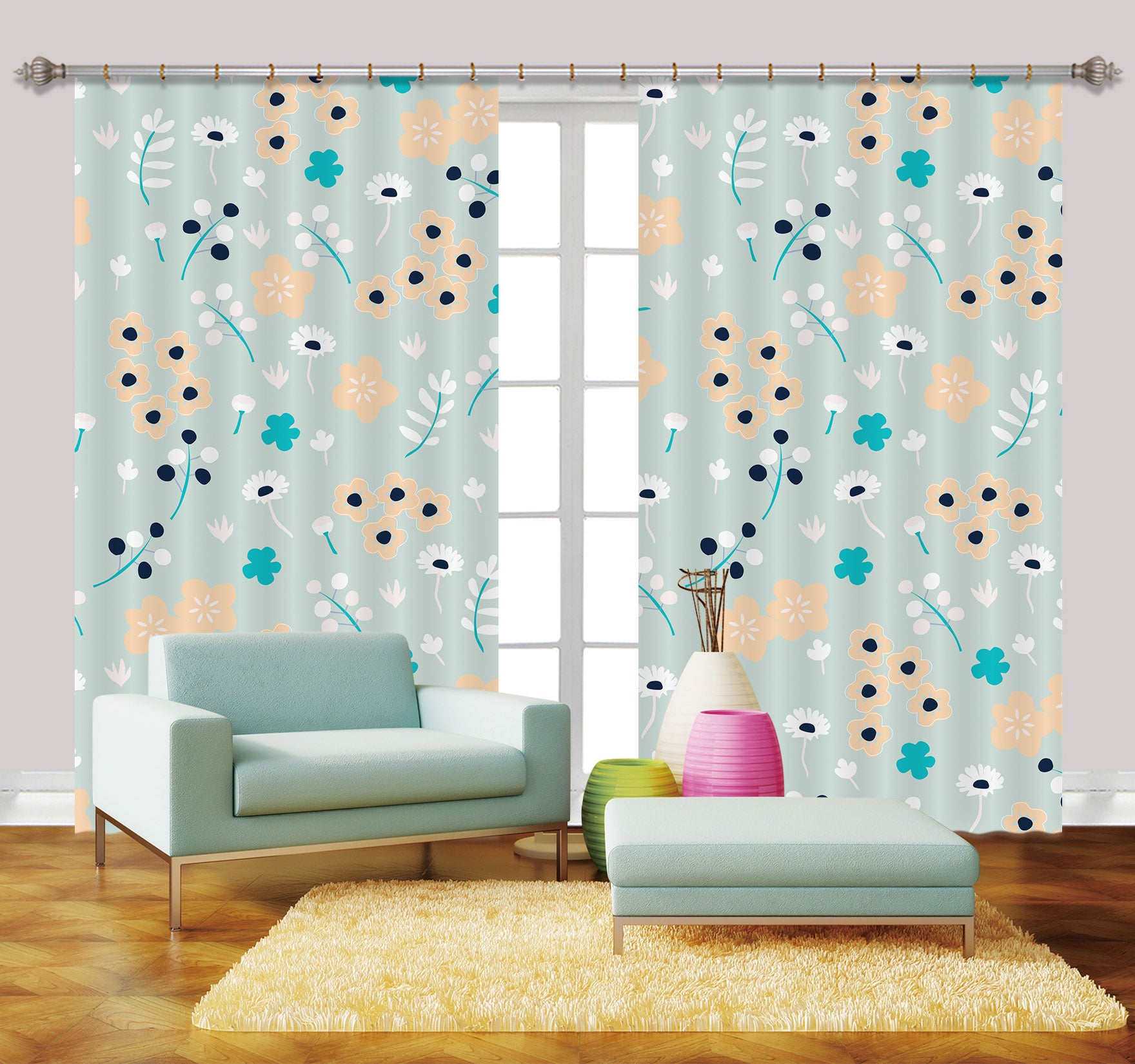 3D Cute Flowers 048 Jillian Helvey Curtain Curtains Drapes