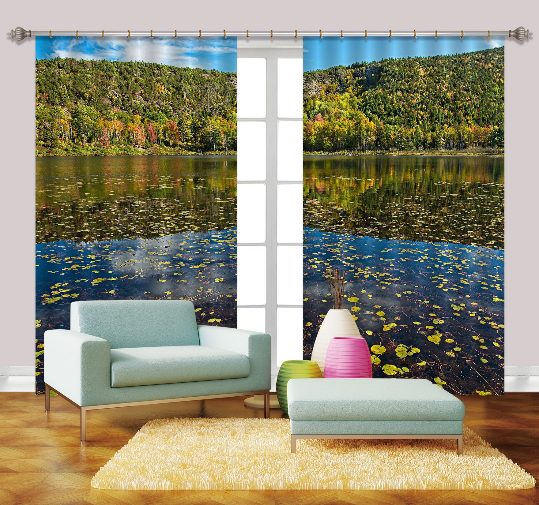 3D Lake Leaves 62155 Kathy Barefield Curtain Curtains Drapes