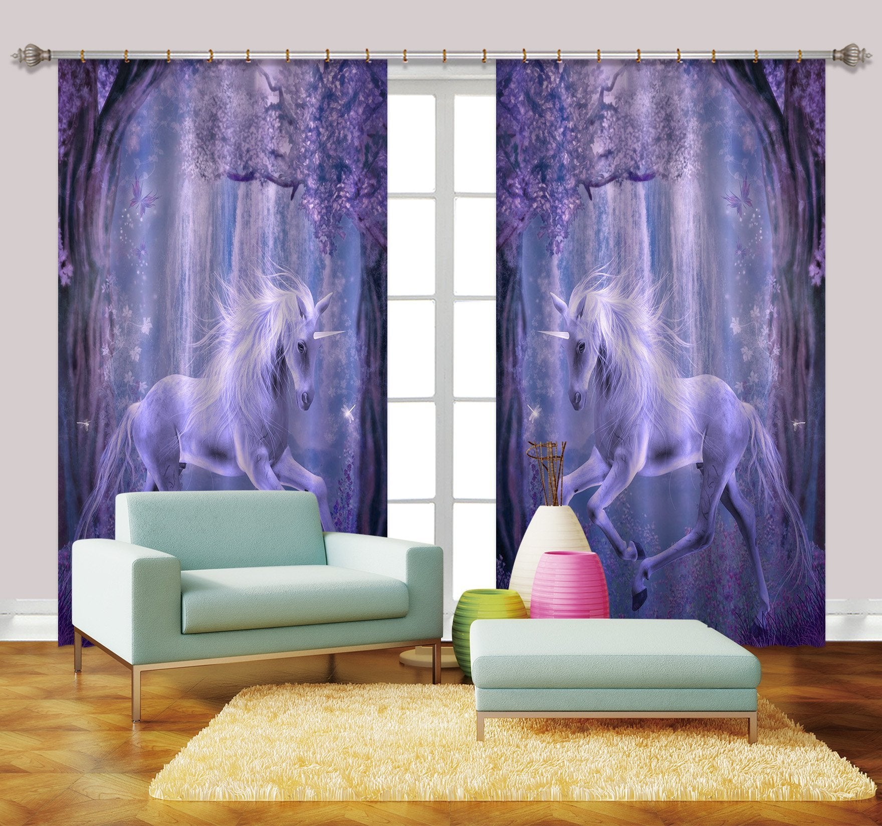 3D Forest Unicorns 2317 Curtains Drapes Wallpaper AJ Wallpaper 