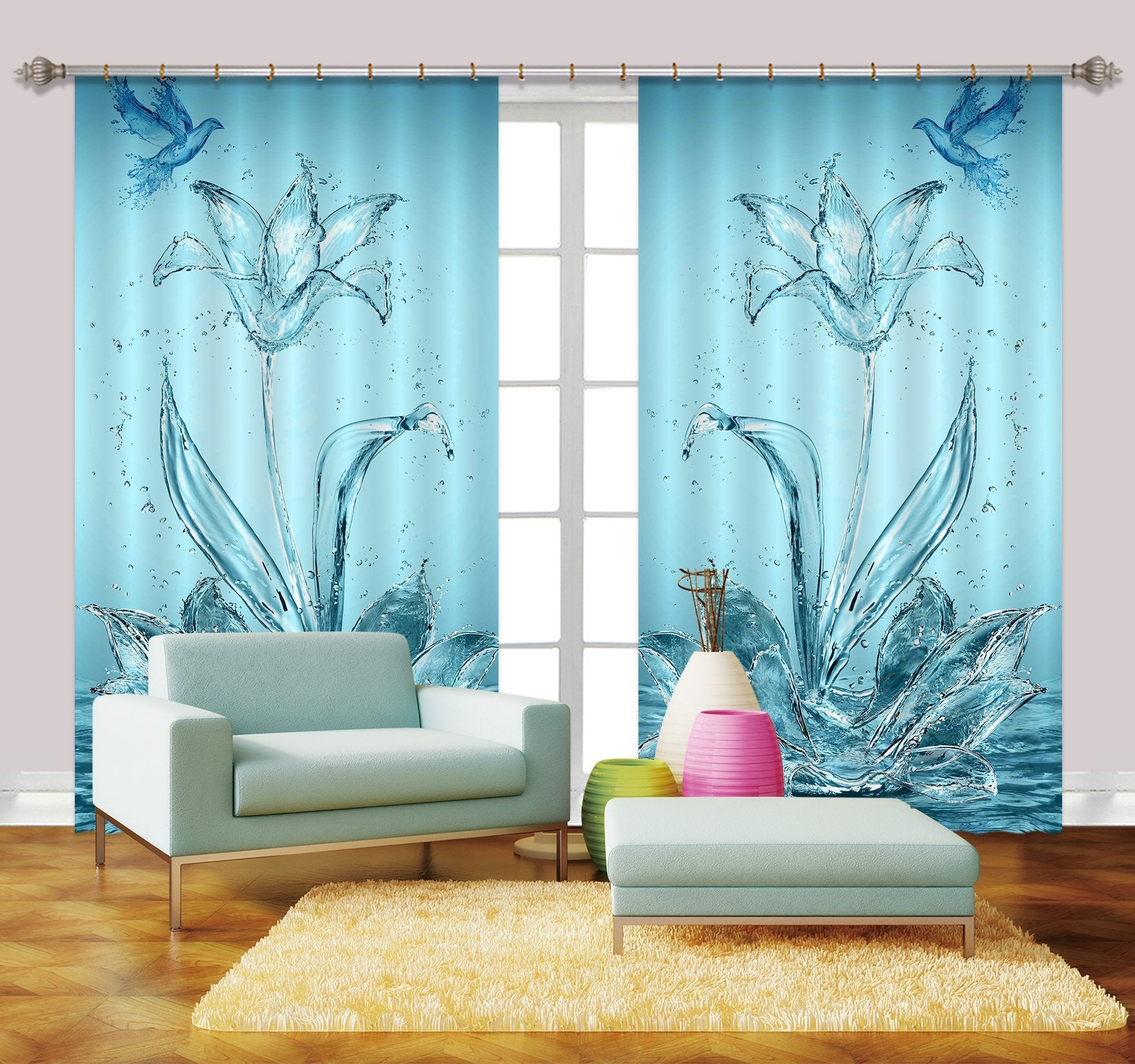 3D Water Flowers Birds 2469 Curtains Drapes Wallpaper AJ Wallpaper 
