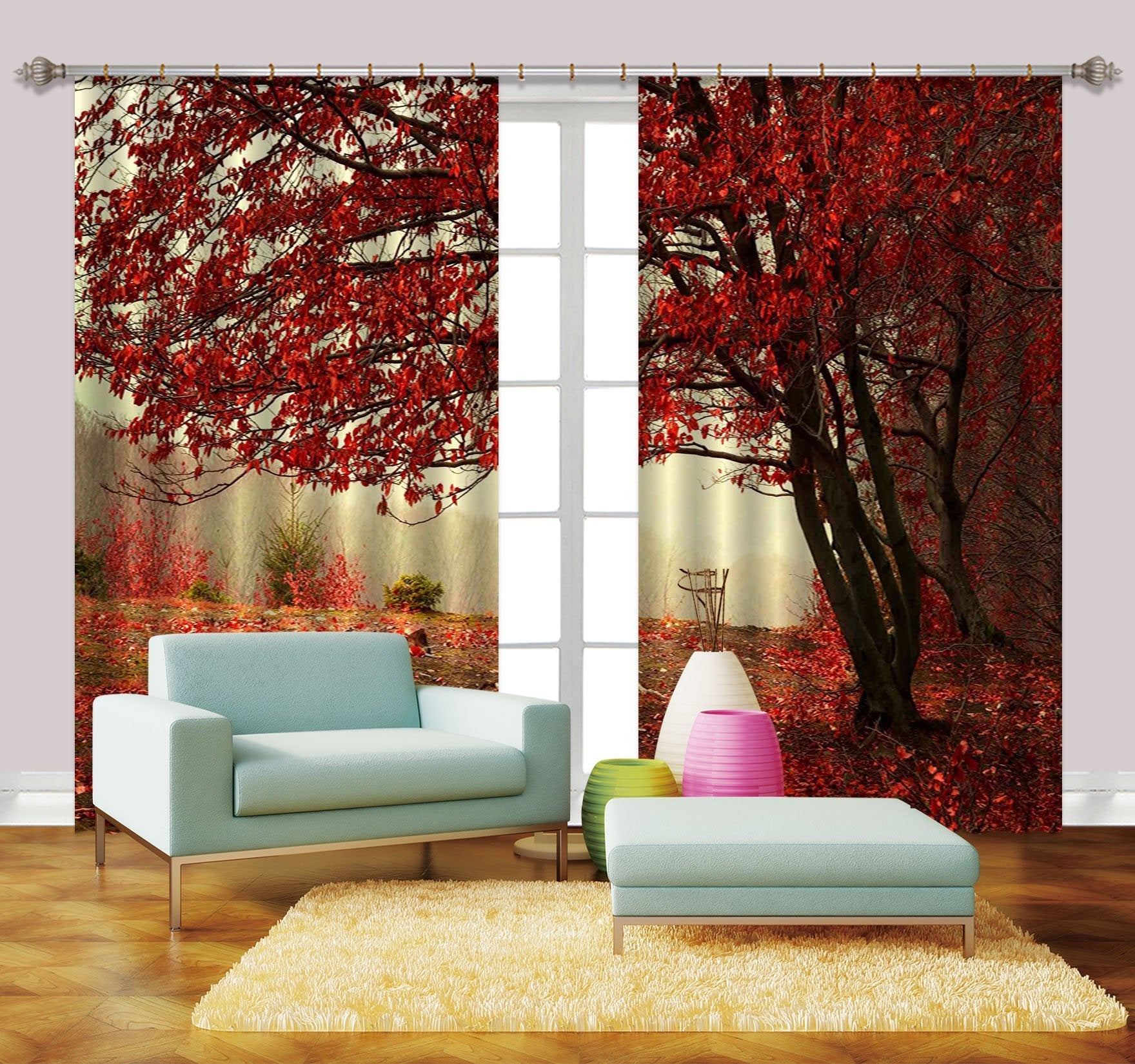 3D Red Trees 2261 Curtains Drapes Wallpaper AJ Wallpaper 