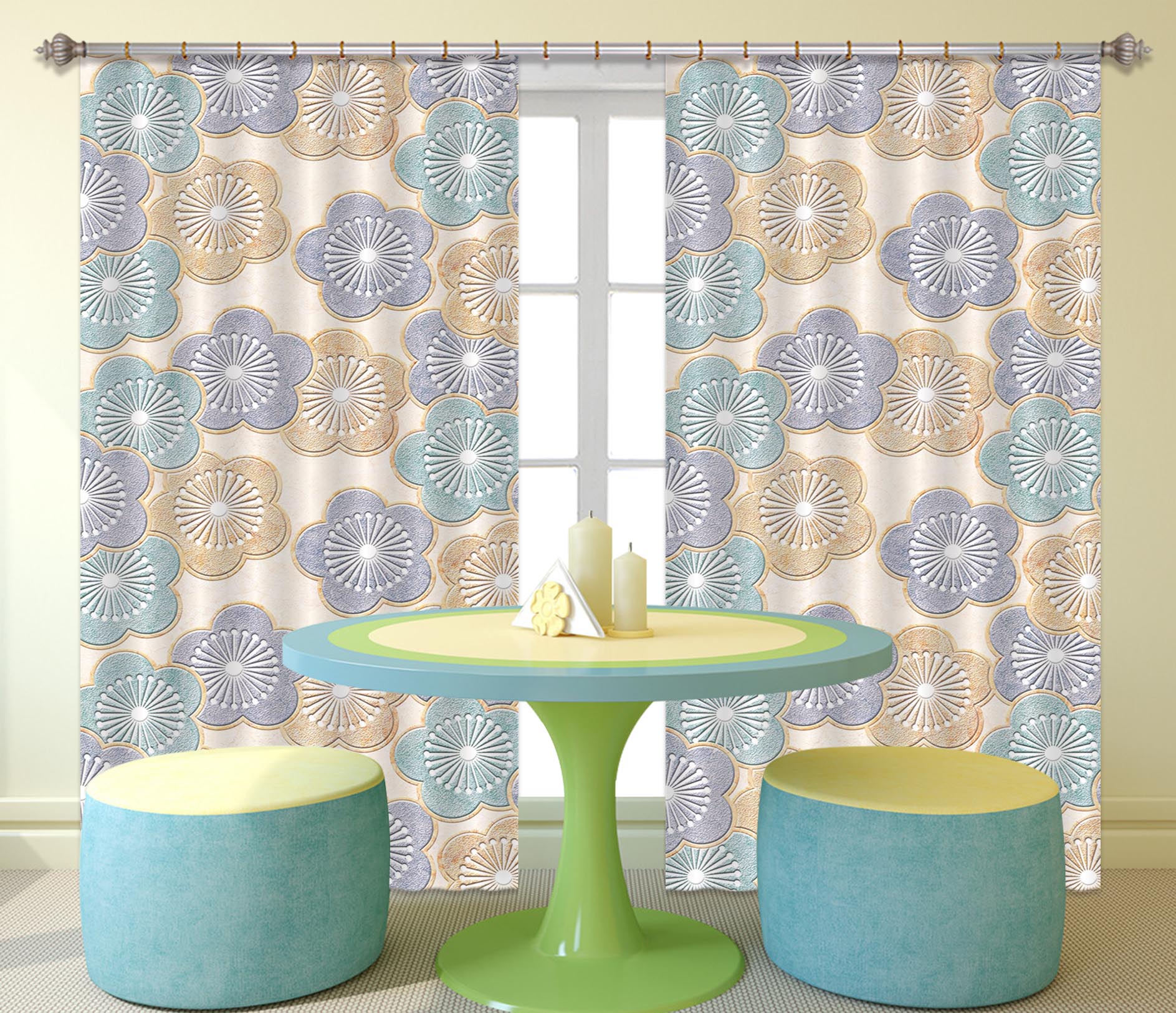 3D Flower Pattern 796 Curtains Drapes