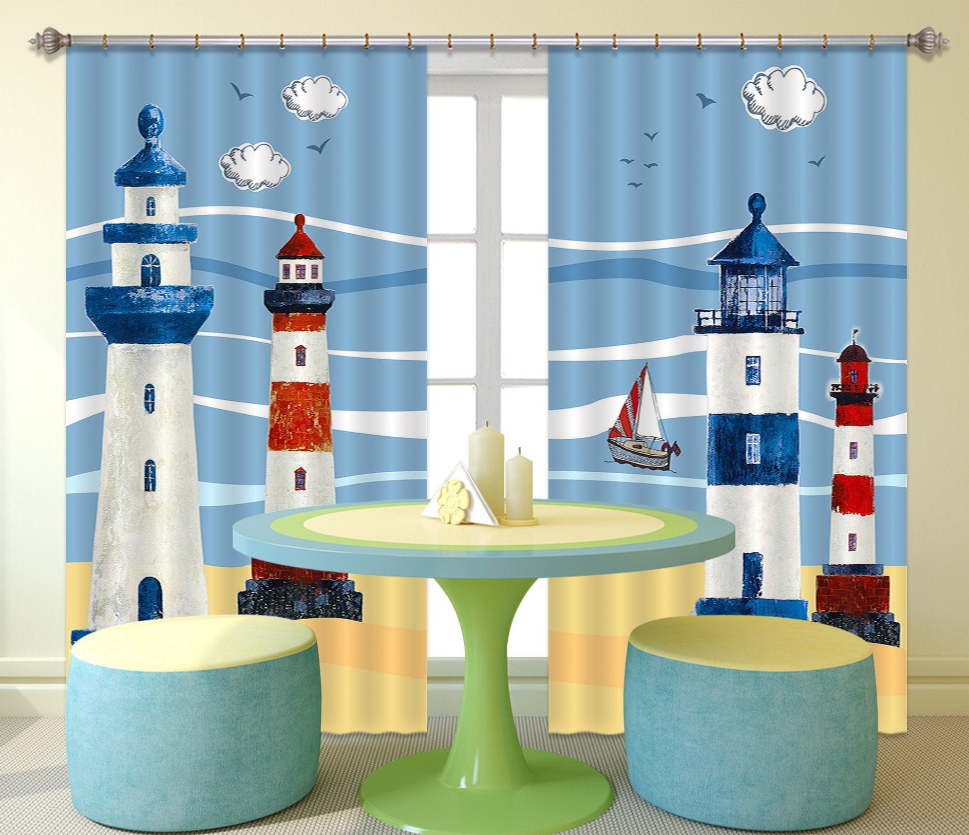 3D Lighthouses Pattern 2277 Curtains Drapes Wallpaper AJ Wallpaper 