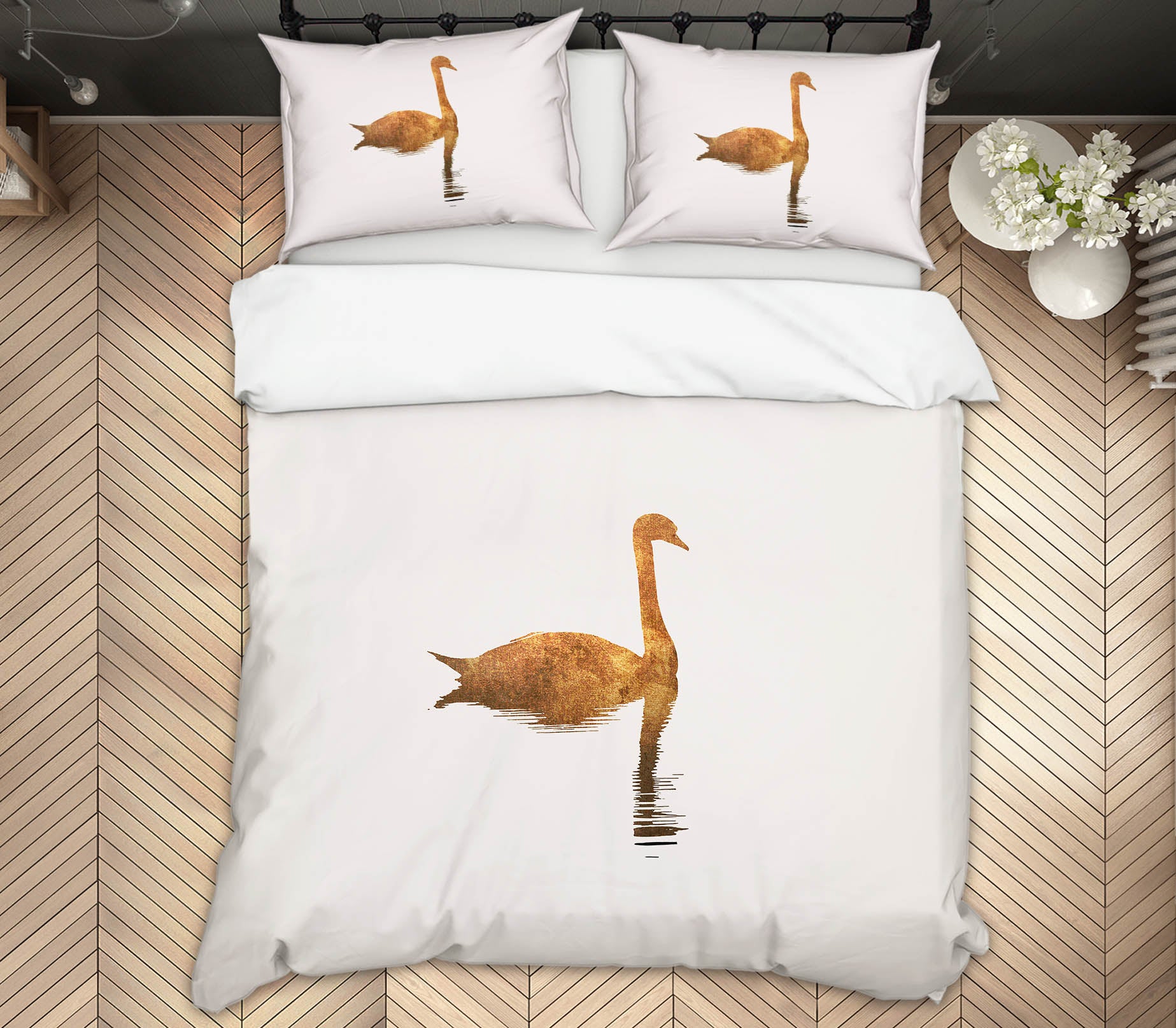 3D Golden Swan 226 Boris Draschoff Bedding Bed Pillowcases Quilt
