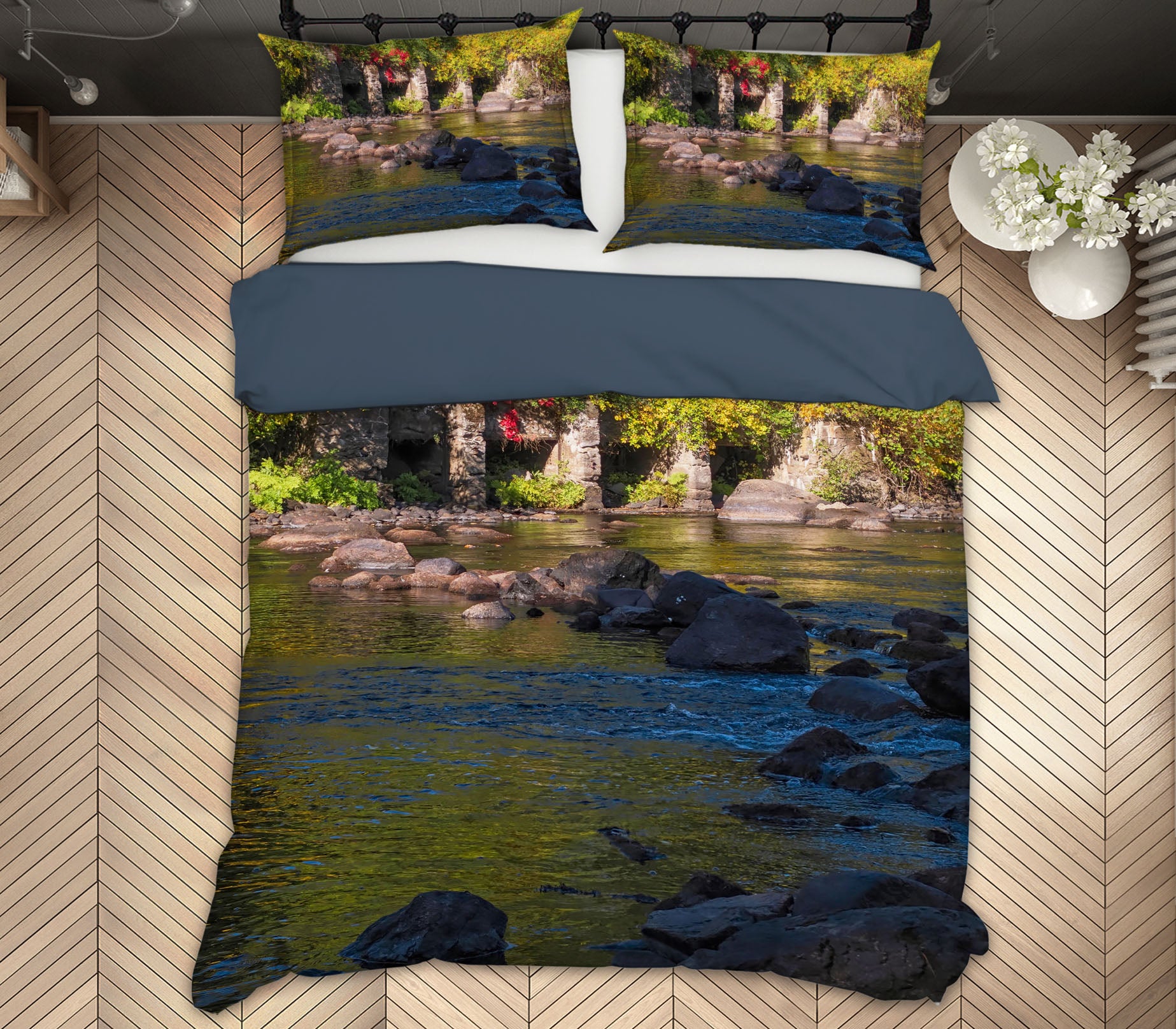 3D River Stones Leaves 1018 Jerry LoFaro bedding Bed Pillowcases Quilt