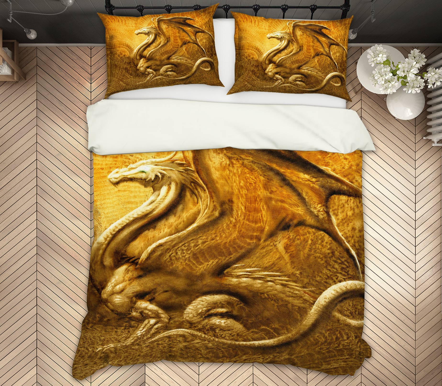 3D Golden Dragon 7036 Ciruelo Bedding Bed Pillowcases Quilt
